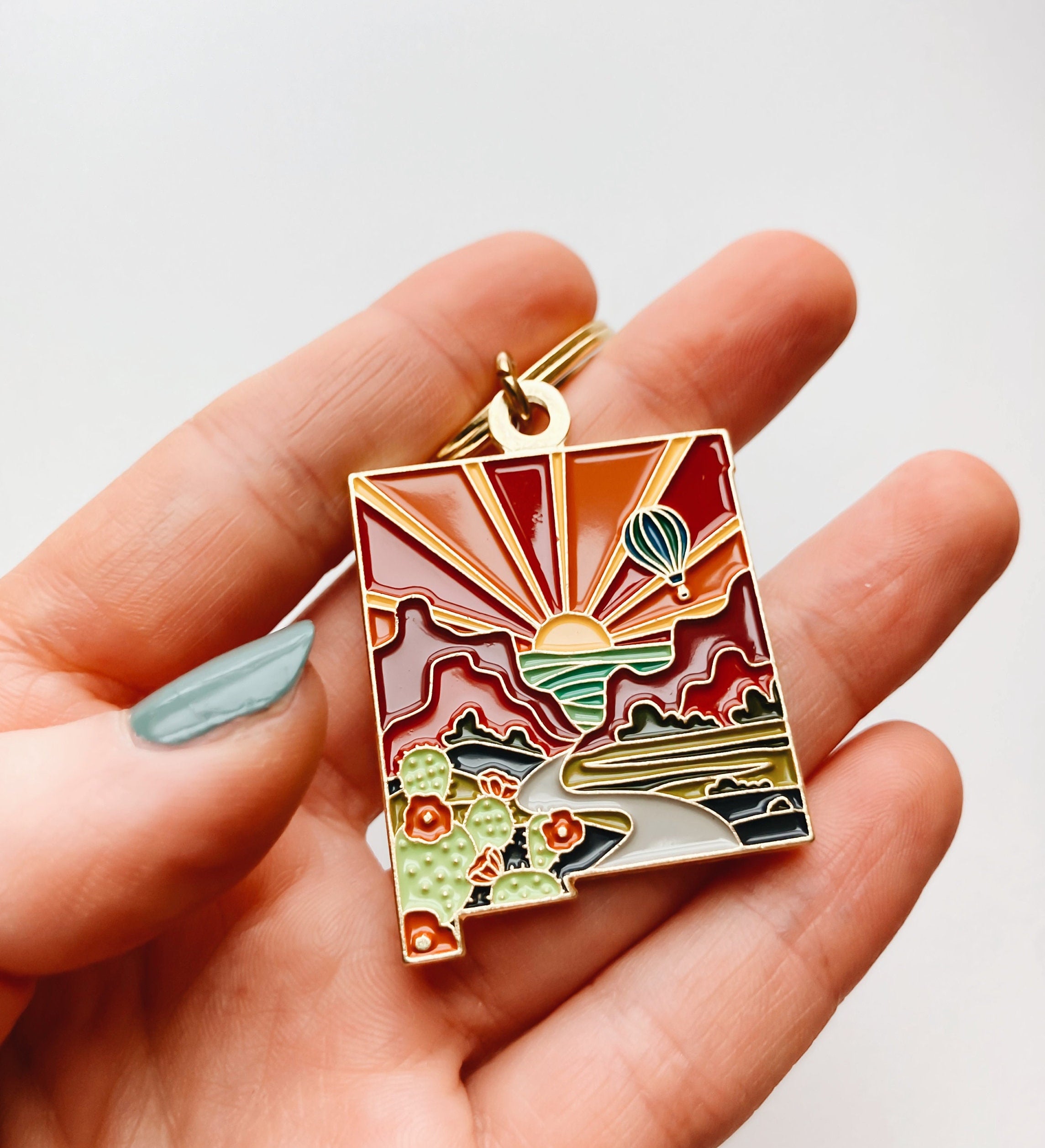 New Mexico Gold Enamel Keychain | New Mexico State Key Ring | Soft Enamel Illustrated State Keychain 1.5"