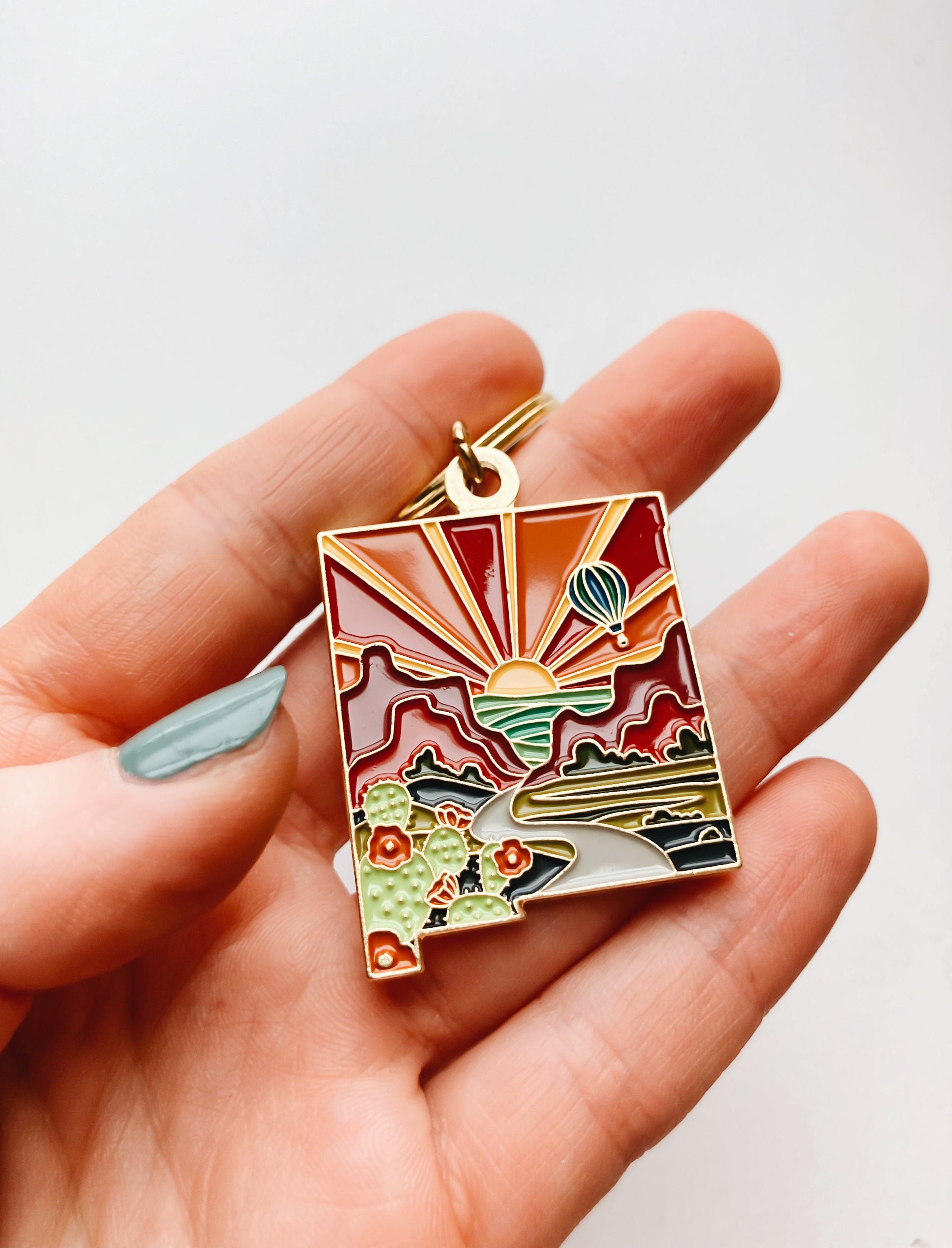 New Mexico Gold Enamel Keychain | New Mexico State Key Ring | Soft Enamel Illustrated State Keychain 1.5"