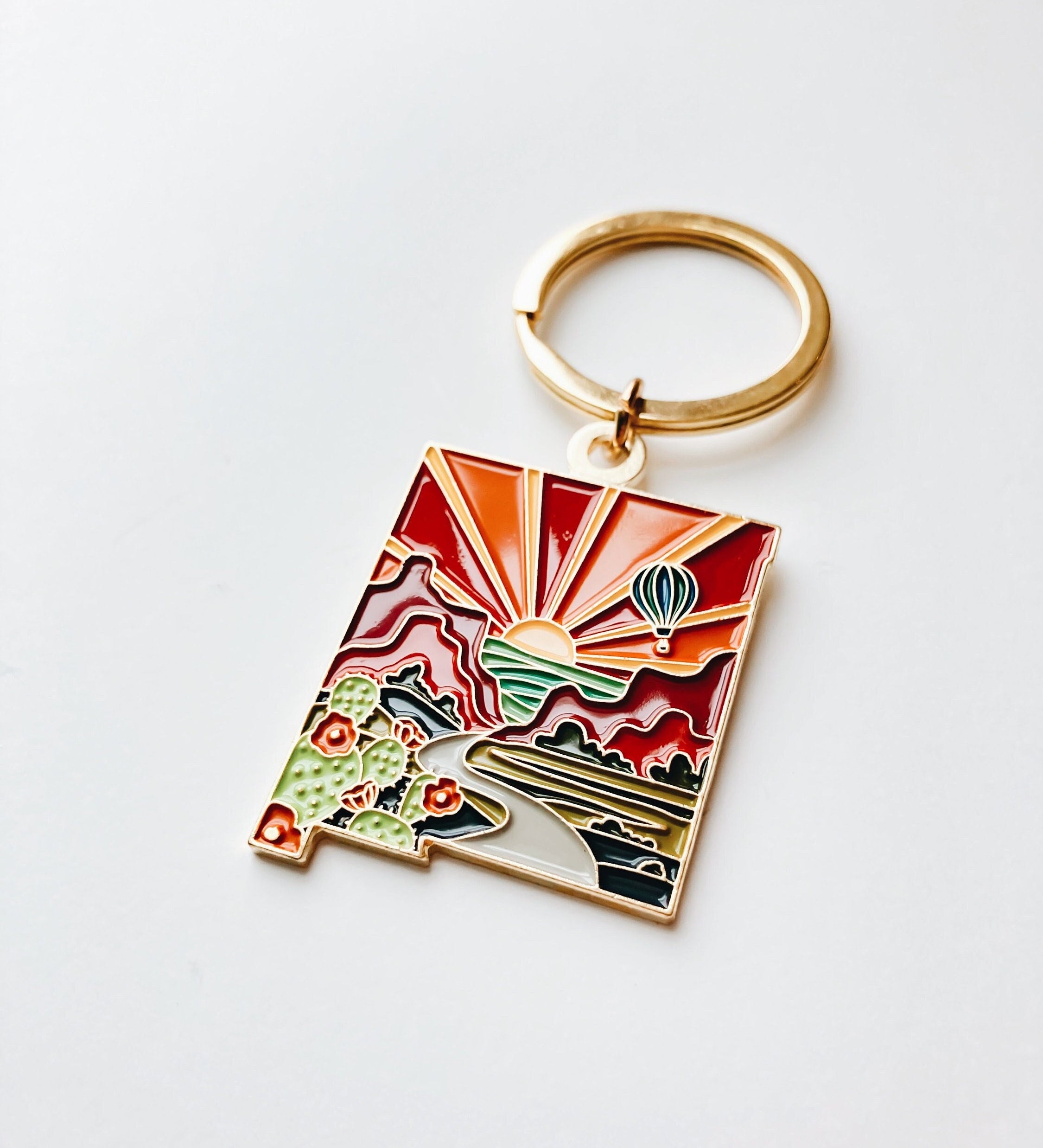 New Mexico Gold Enamel Keychain | New Mexico State Key Ring | Soft Enamel Illustrated State Keychain 1.5"