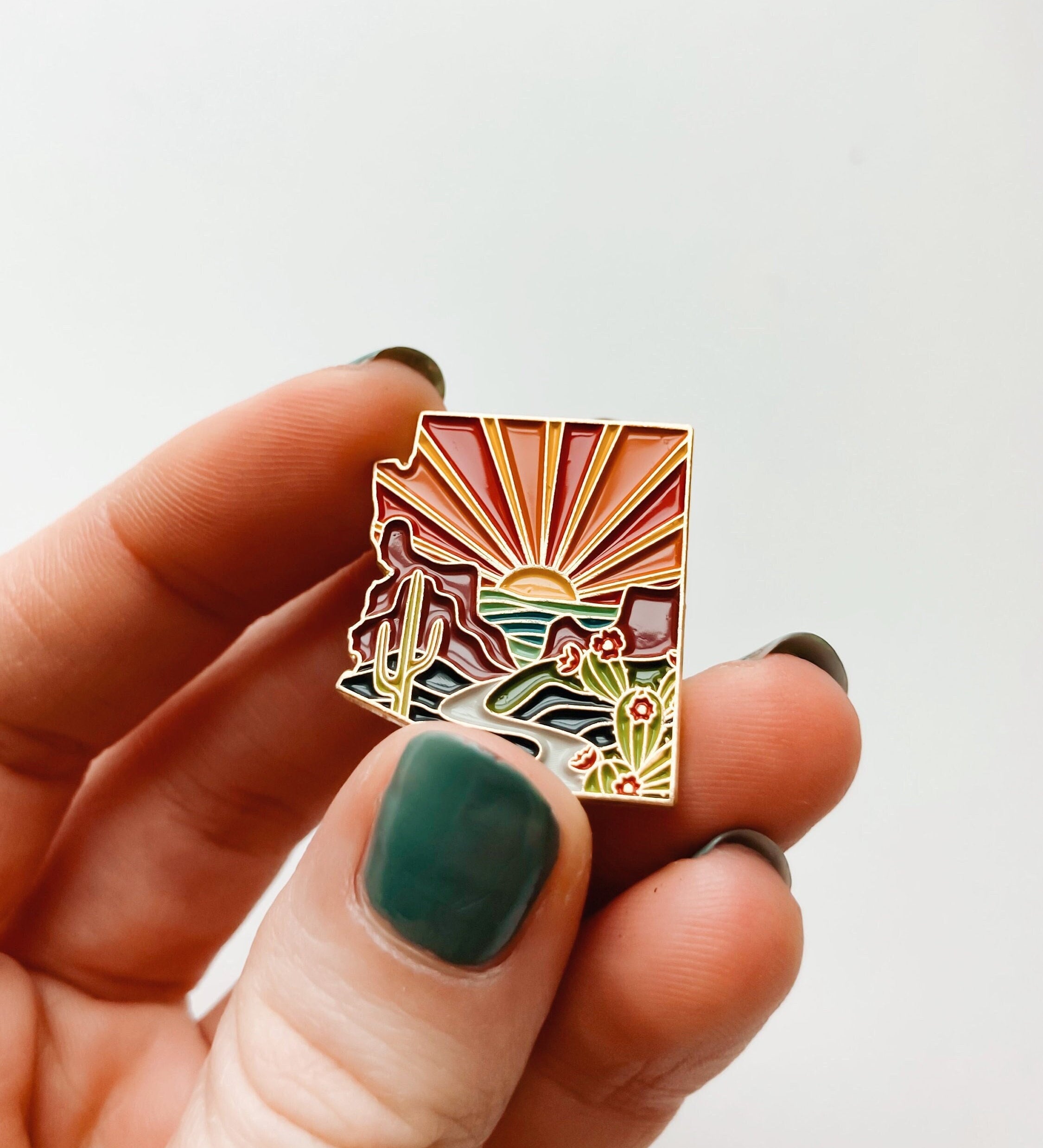 Arizona Enamel Pin | Gold Soft Enamel Pin | Illustrated United State Pin | Butterfly Clasp | 1.25"