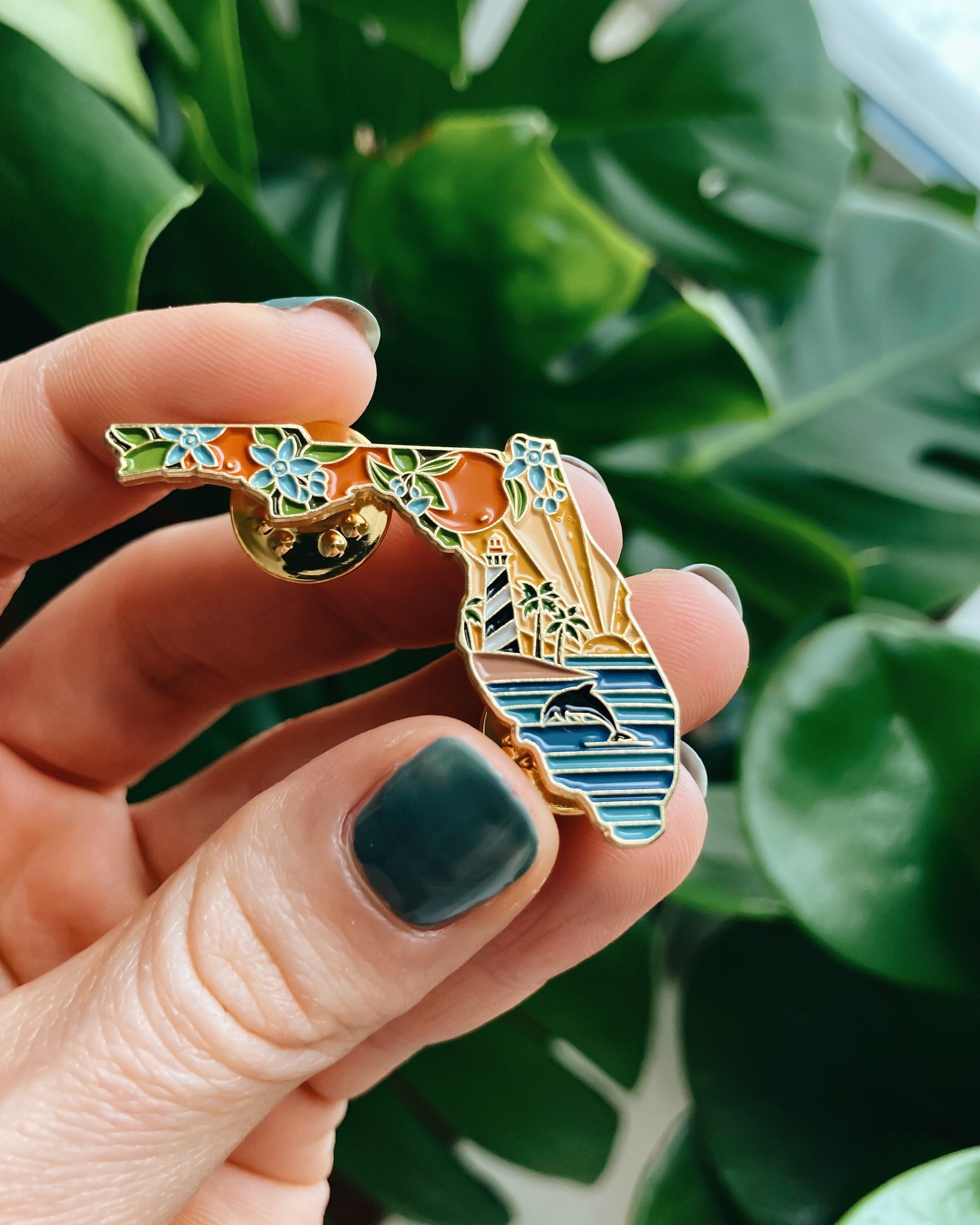Florida Enamel Pin | Gold Soft Enamel Pin | Illustrated United State Pin | Butterfly Clasp | 1.25"