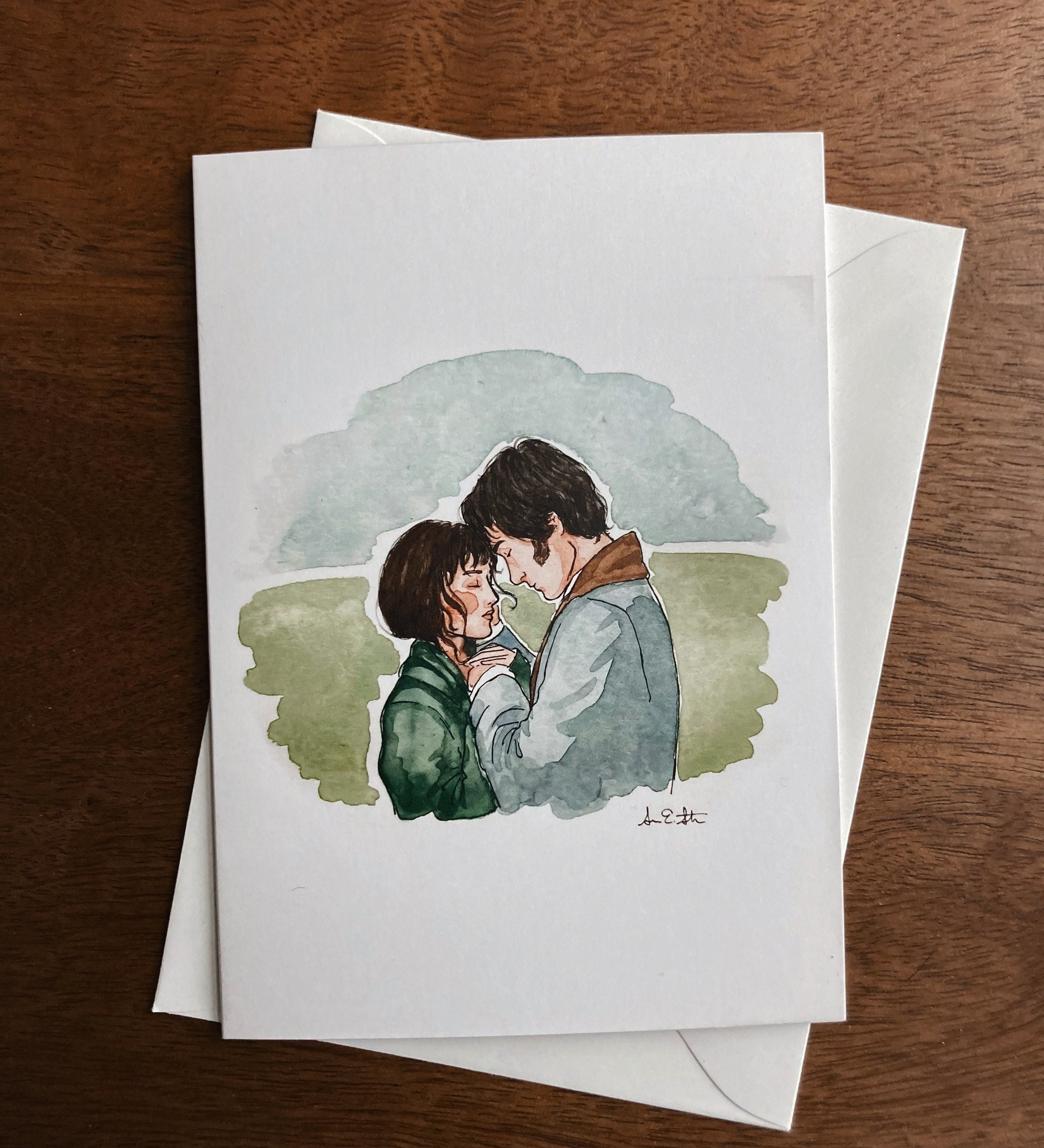 Pride & Prejudice Greeting Card | Jane Austen Watercolor | Blank Stationary | Literary Greeting Card | Elizabeth and Darcy | Individual Card