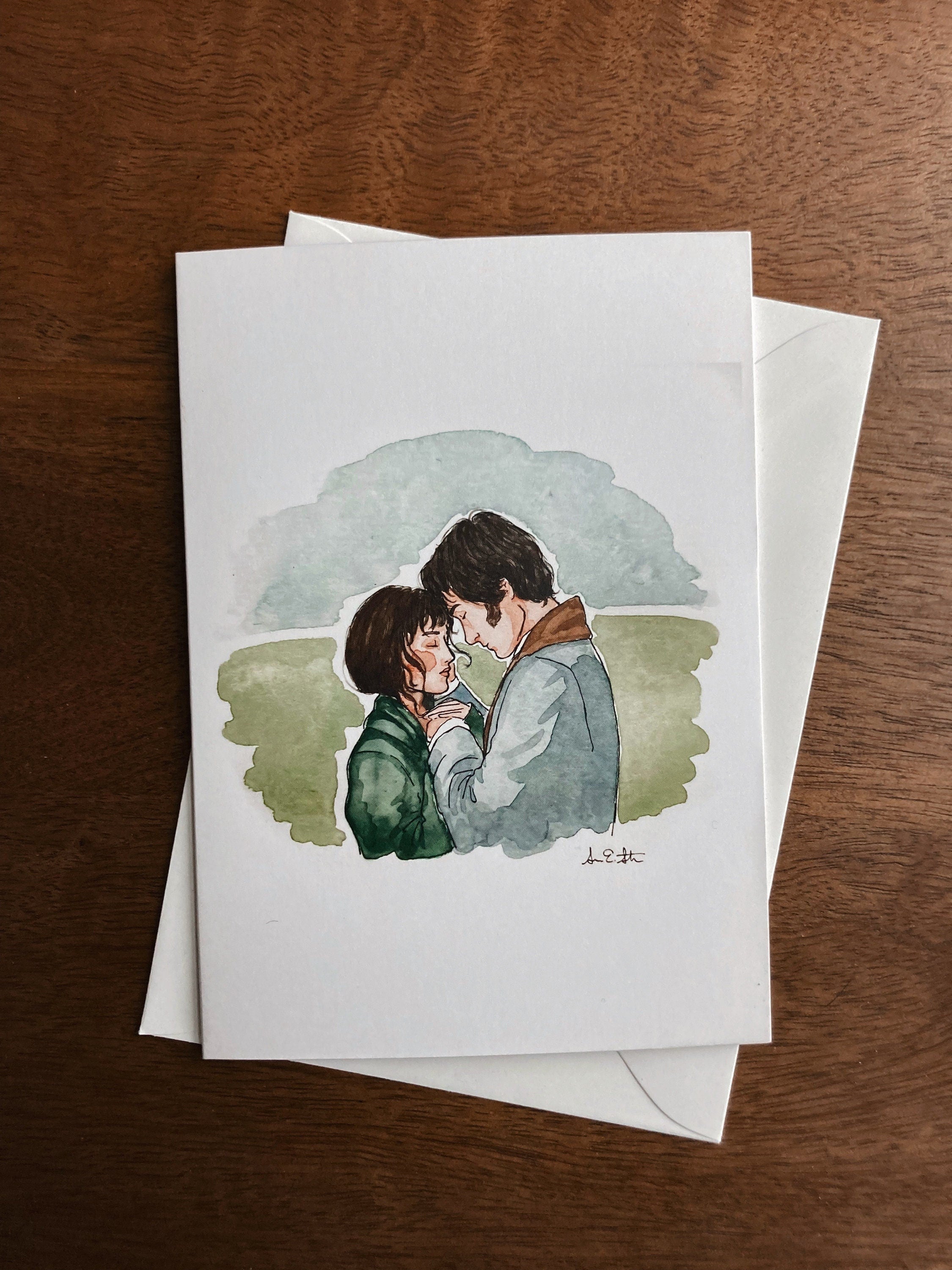Pride & Prejudice Greeting Card | Jane Austen Watercolor | Blank Stationary | Literary Greeting Card | Elizabeth and Darcy | Individual Card