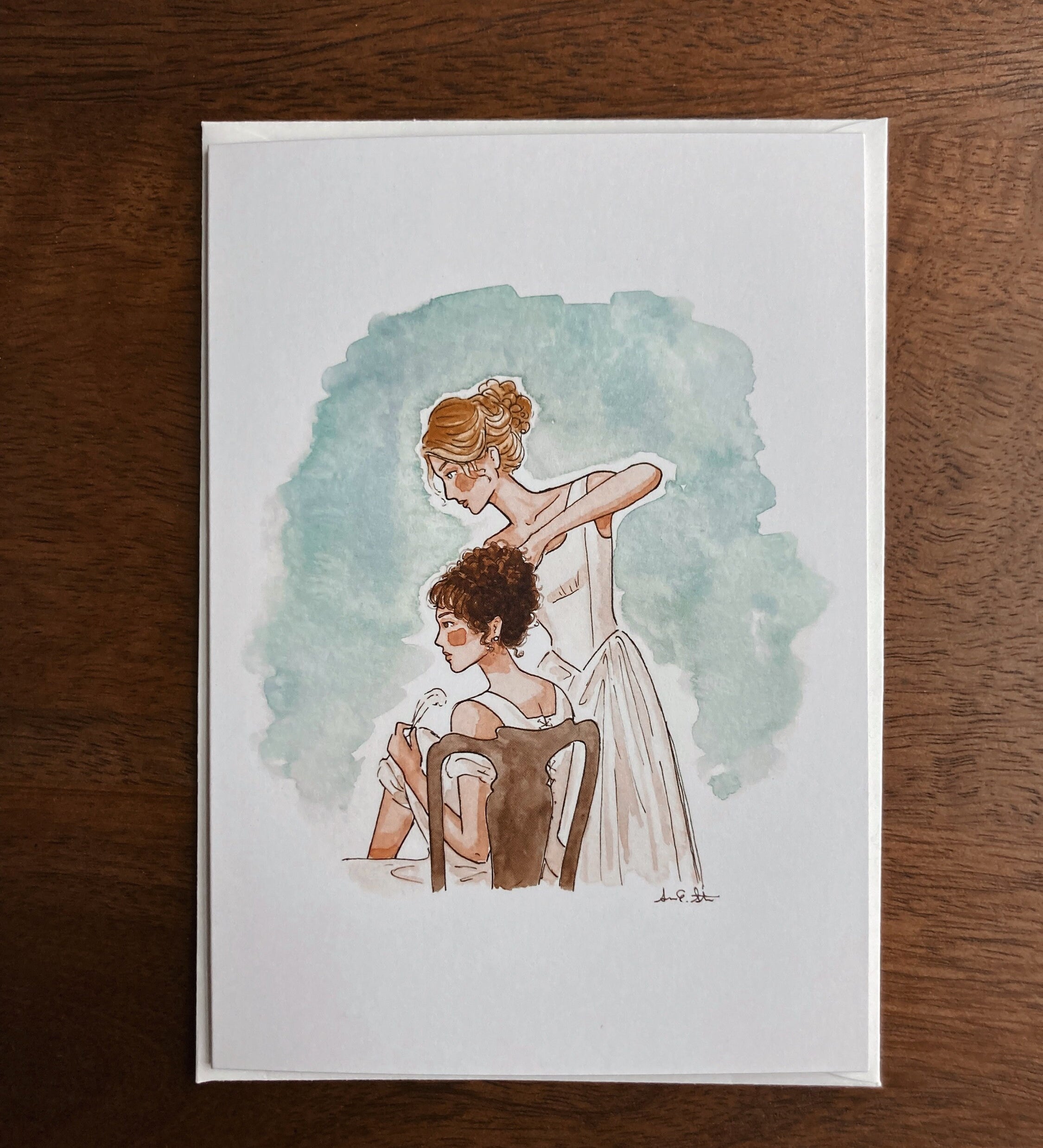 Pride & Prejudice Jane and Lizzie Greeting Card | Jane Austen Watercolor | Blank Stationary | Literary Greeting Card | Individual Card