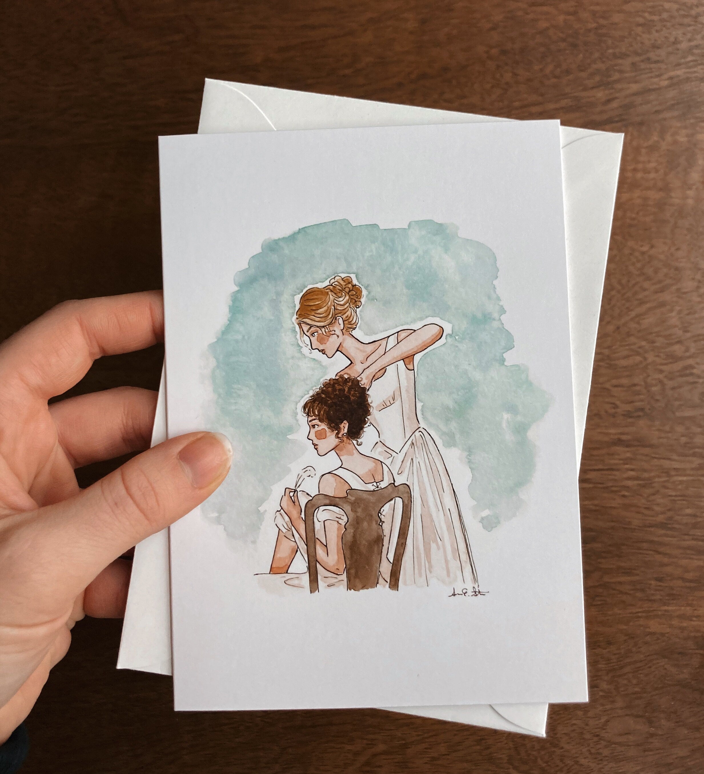 Pride & Prejudice Jane and Lizzie Greeting Card | Jane Austen Watercolor | Blank Stationary | Literary Greeting Card | Individual Card