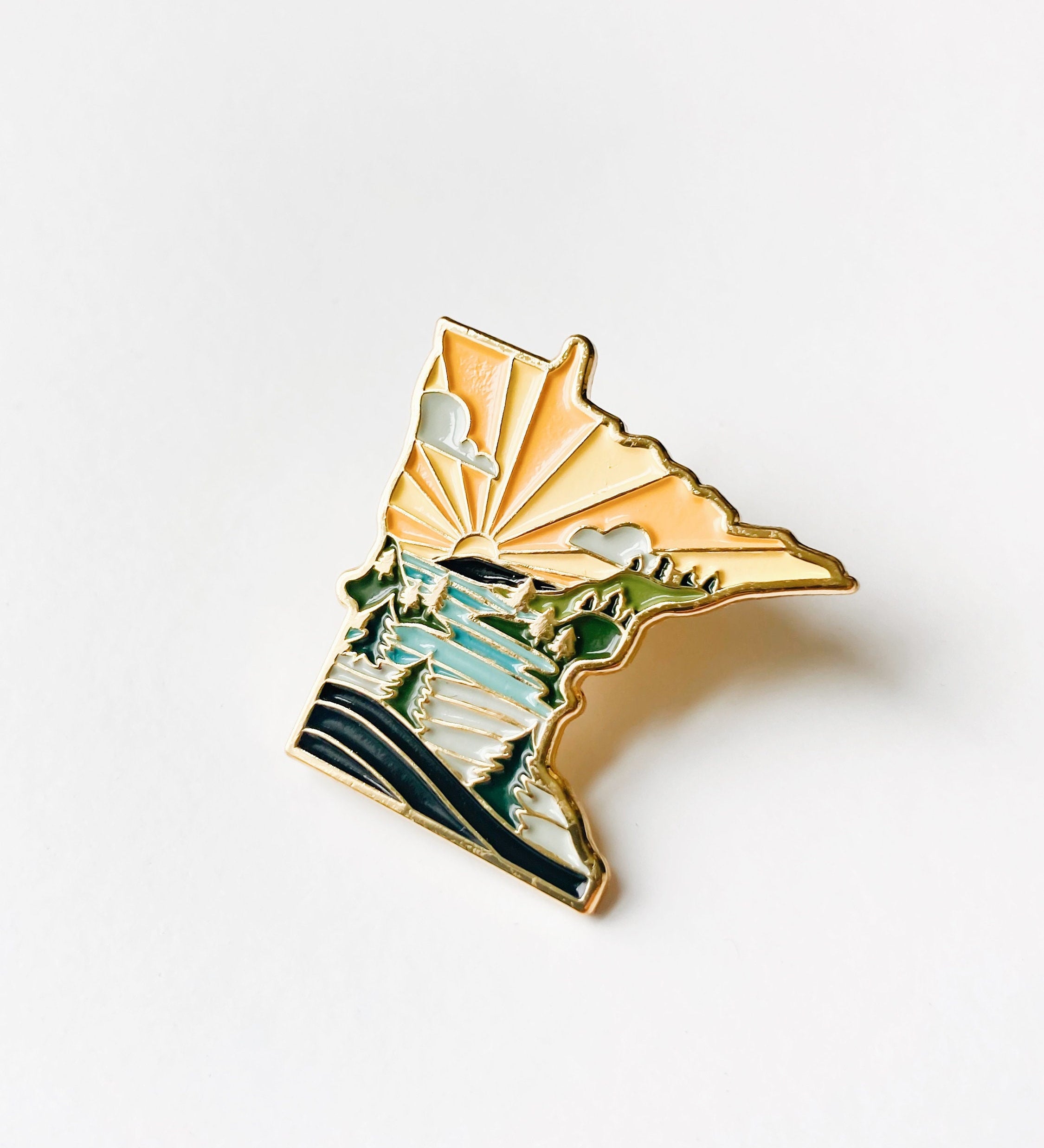 Minnesota Enamel Pin | Gold Soft Enamel Pin | Illustrated United State Pin | Butterfly Clasp | 1.25"