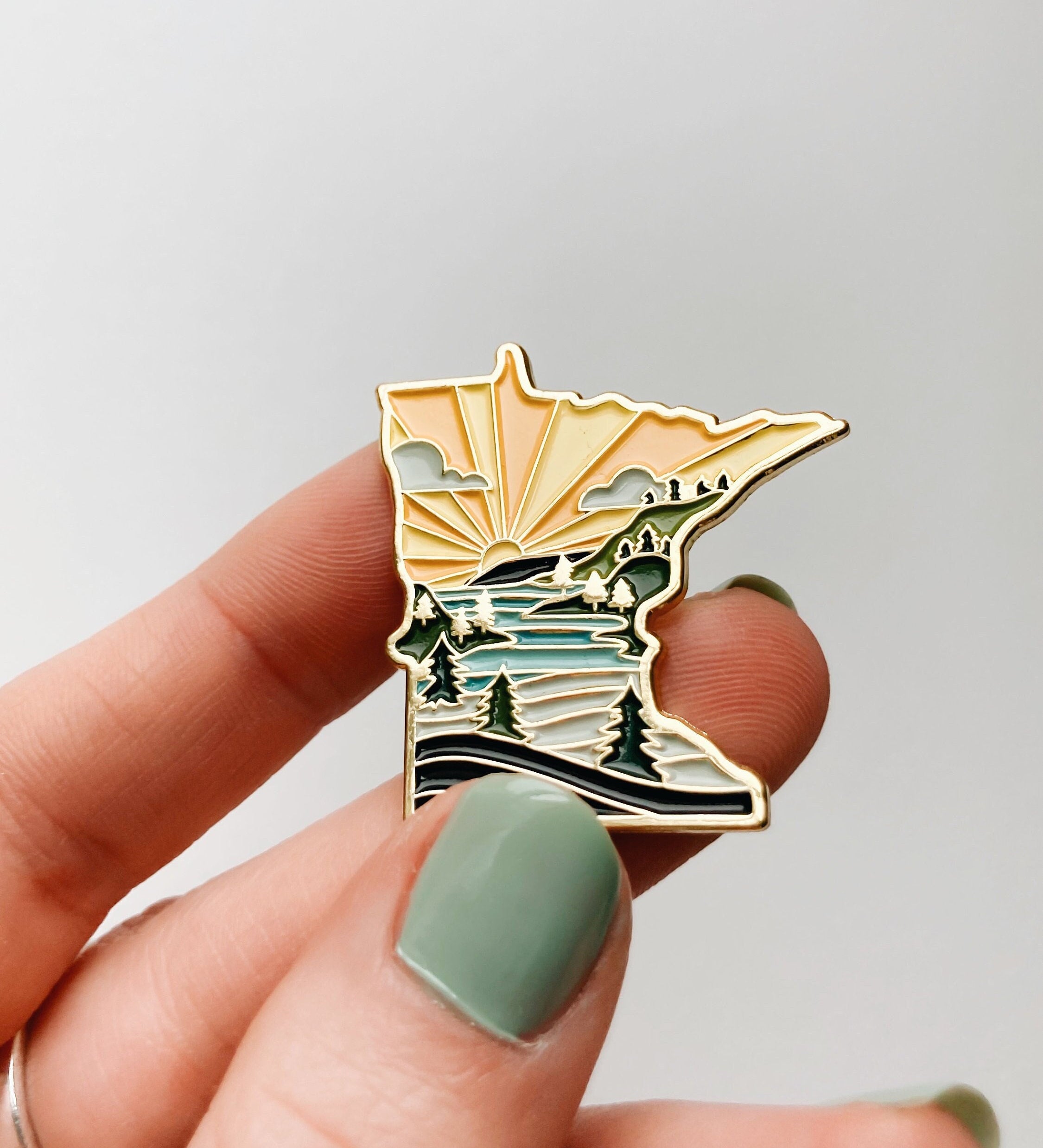Minnesota Enamel Pin | Gold Soft Enamel Pin | Illustrated United State Pin | Butterfly Clasp | 1.25"