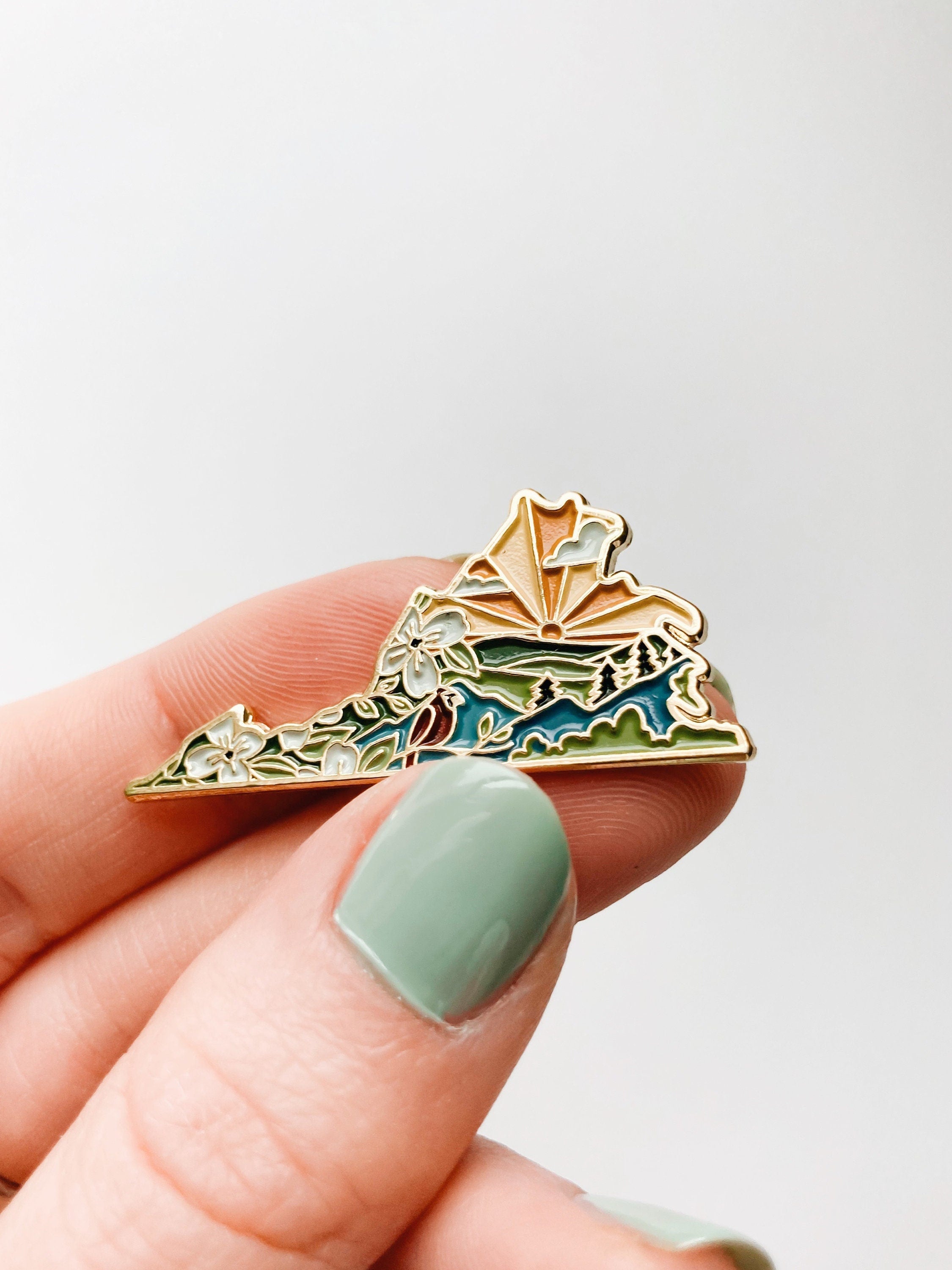 Virginia Enamel Pin | Gold Soft Enamel Pin | Illustrated United State Pin | Butterfly Clasp | 1.25"