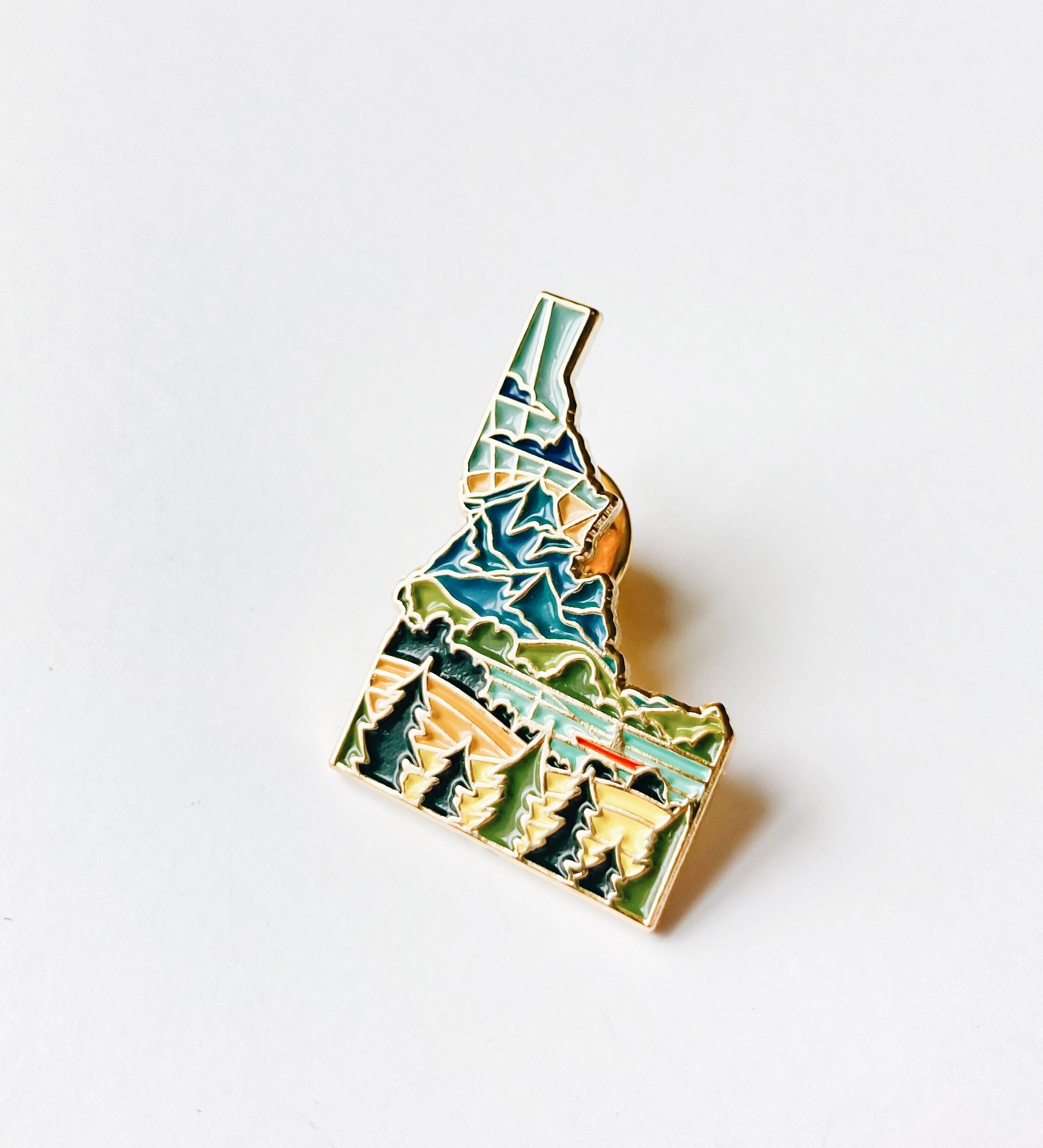Idaho Enamel Pin | Gold Soft Enamel Pin | Illustrated United State Pin | Butterfly Clasp | 1.25"