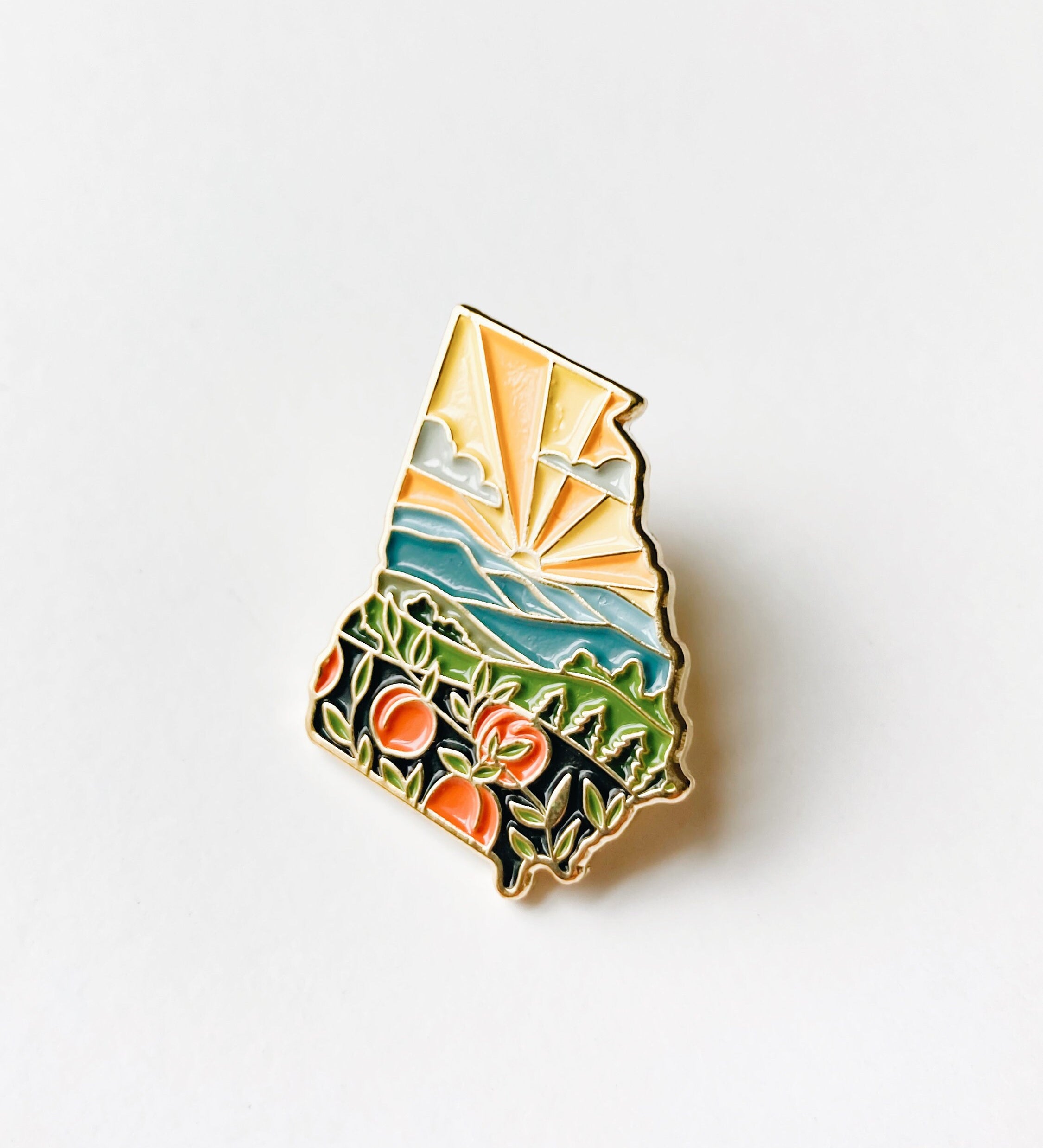 Georgia Enamel Pin | Gold Soft Enamel Pin | Illustrated United State Pin | Butterfly Clasp | 1.25"