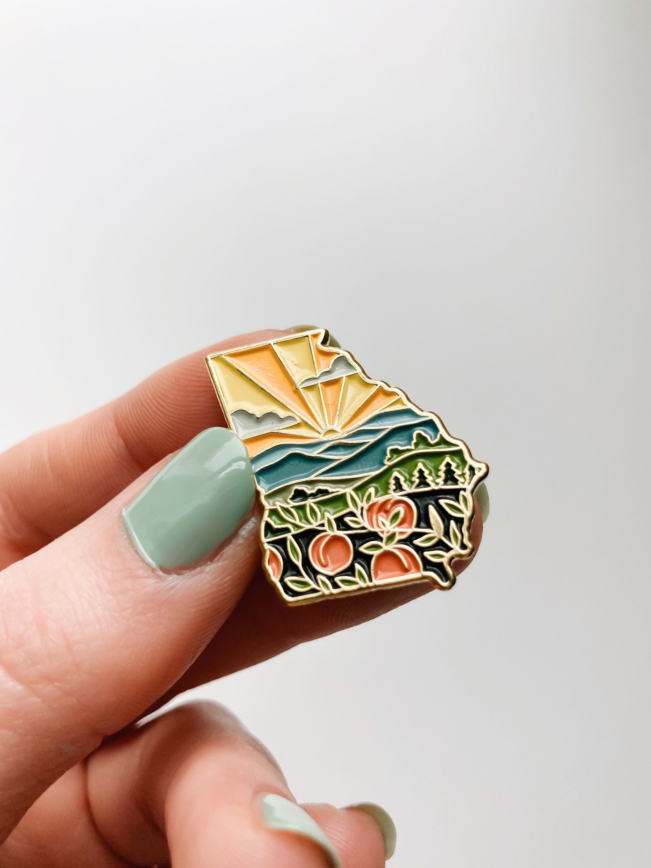 Georgia Enamel Pin | Gold Soft Enamel Pin | Illustrated United State Pin | Butterfly Clasp | 1.25"