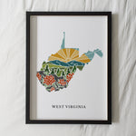 West Virginia Physical Art Print | State Wall Art | 5x7, 8x10, 11x14, 16x20 Archival Art Print | West Virginia Illustrated Poster