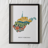 West Virginia Physical Art Print | State Wall Art | 5x7, 8x10, 11x14, 16x20 Archival Art Print | West Virginia Illustrated Poster