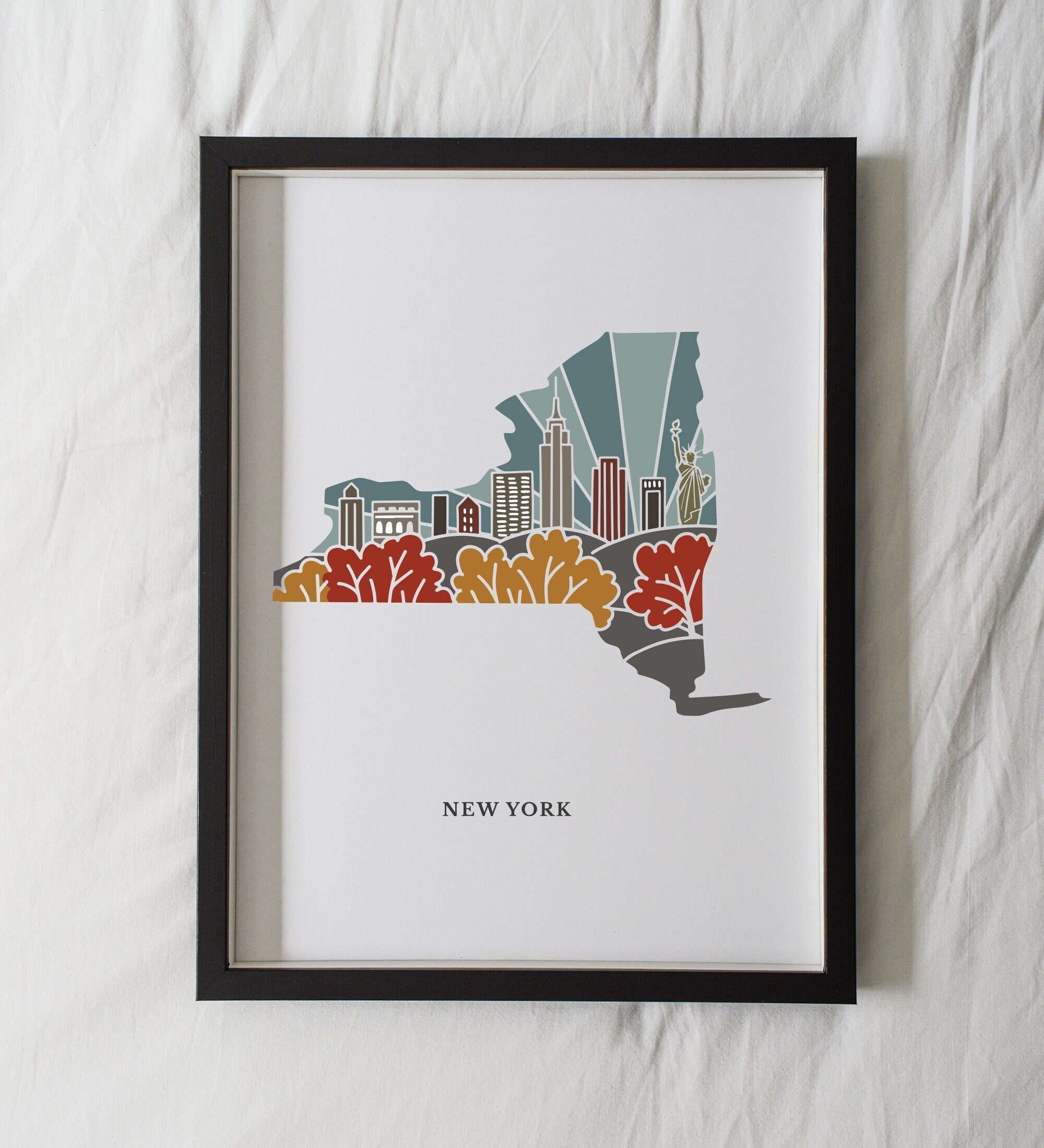 New York Physical Art Print | State Wall Art | 5x7, 8x10, 11x14, 16x20" Archival Art Print | New York Illustrated Poster