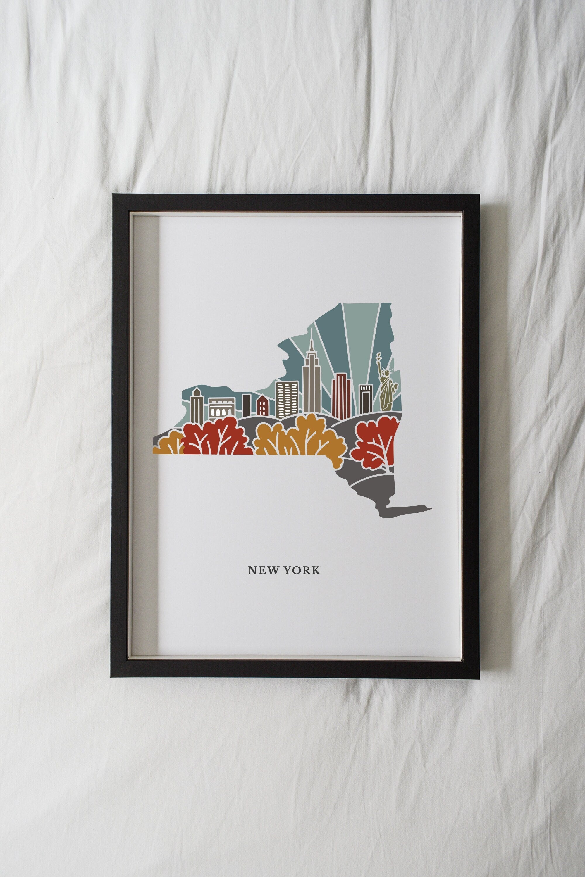New York Physical Art Print | State Wall Art | 5x7, 8x10, 11x14, 16x20" Archival Art Print | New York Illustrated Poster