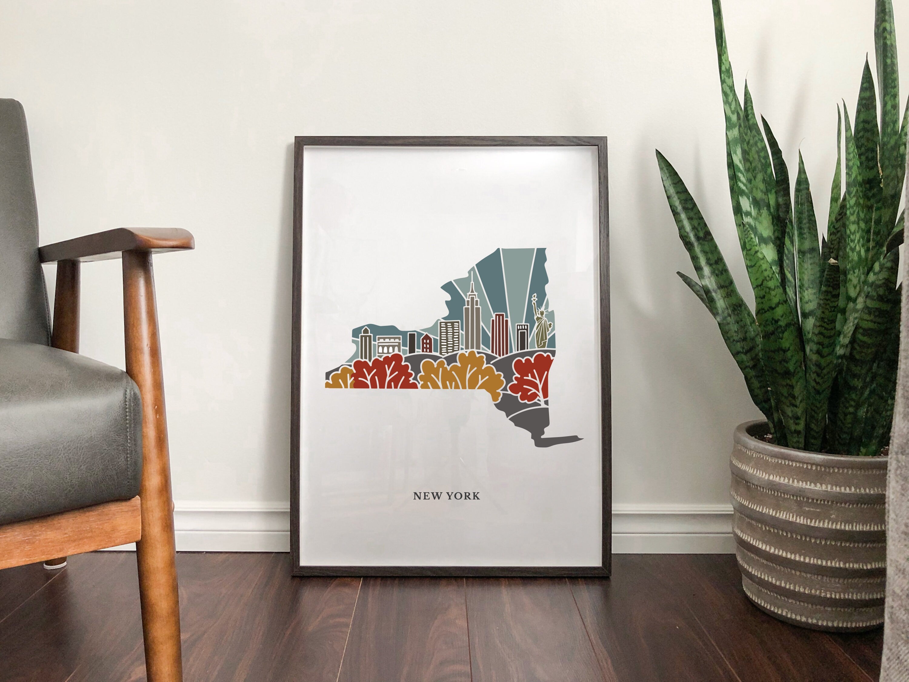 New York Physical Art Print | State Wall Art | 5x7, 8x10, 11x14, 16x20" Archival Art Print | New York Illustrated Poster