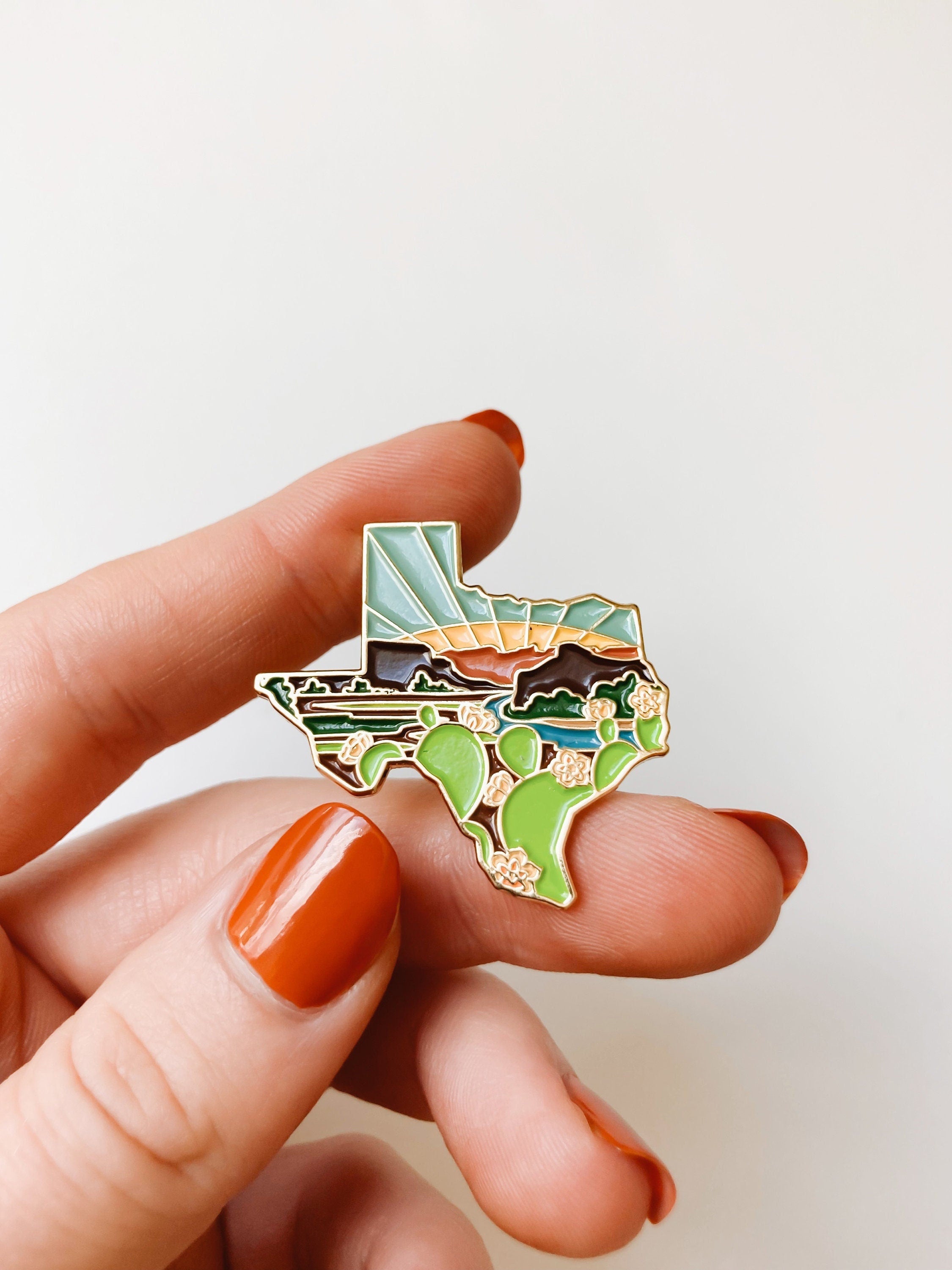 Texas Enamel Pin | Gold Soft Enamel Pin | Illustrated United State Pin | Butterfly Clasp | 1.25"