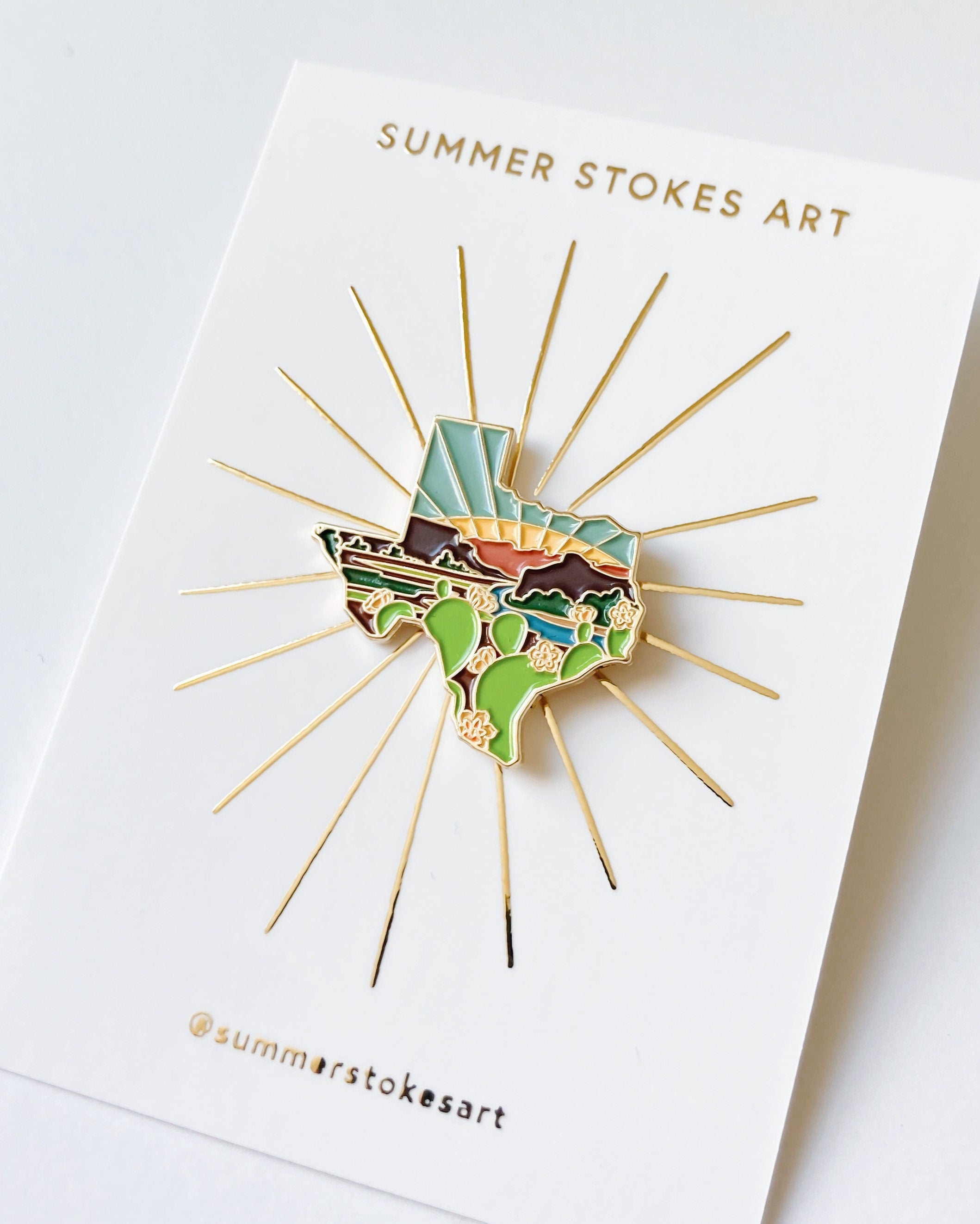 Texas Enamel Pin | Gold Soft Enamel Pin | Illustrated United State Pin | Butterfly Clasp | 1.25"