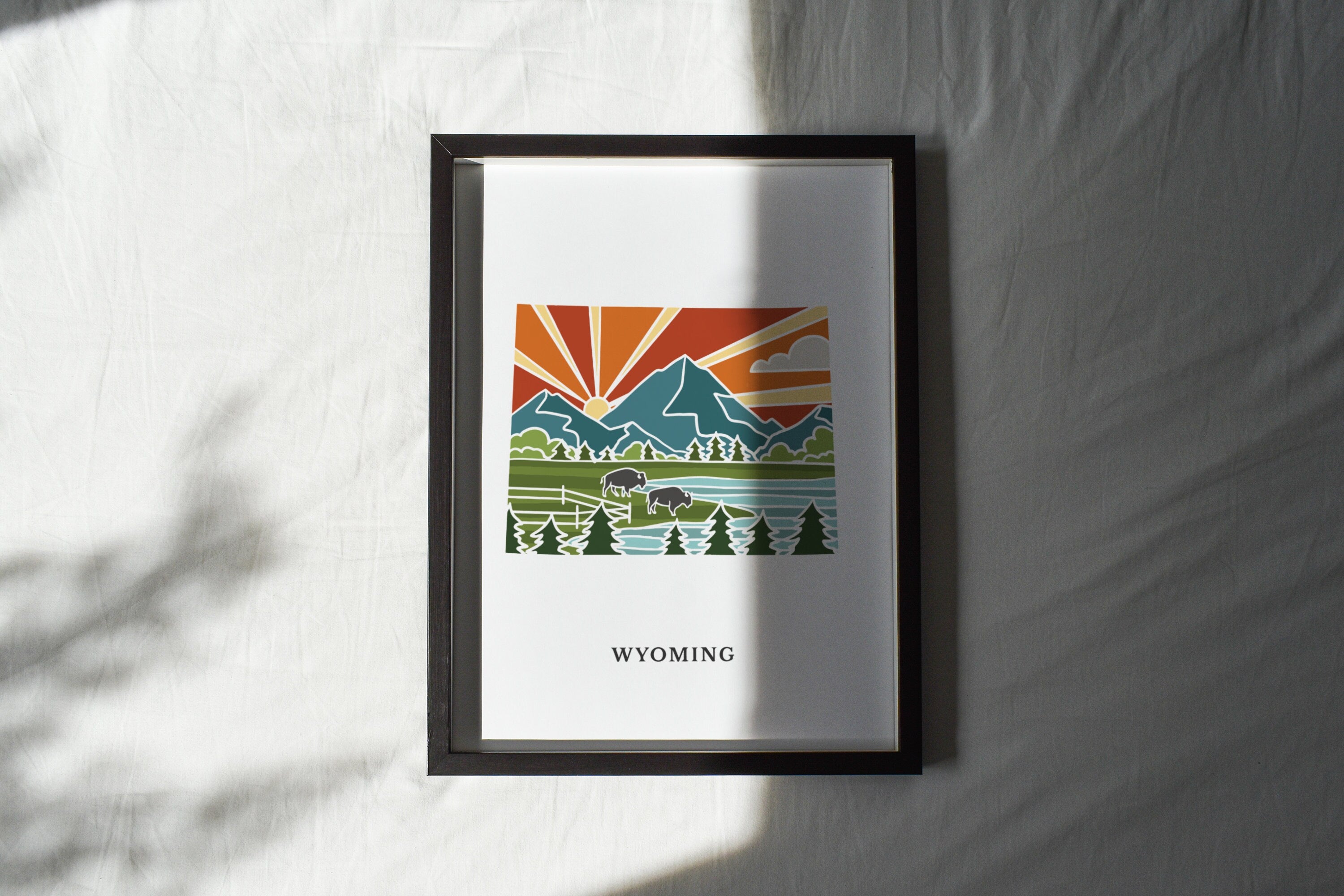 Wyoming Physical Art Print | State Wall Art | 5x7, 8x10, 11x14, 16x20 Archival Art Print | Wyoming Illustrated Poster