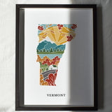 Vermont Physical Art Print | State Wall Art | 5x7, 8x10, 11x14, 16x20 Archival Art Print | Vermont Illustrated Poster