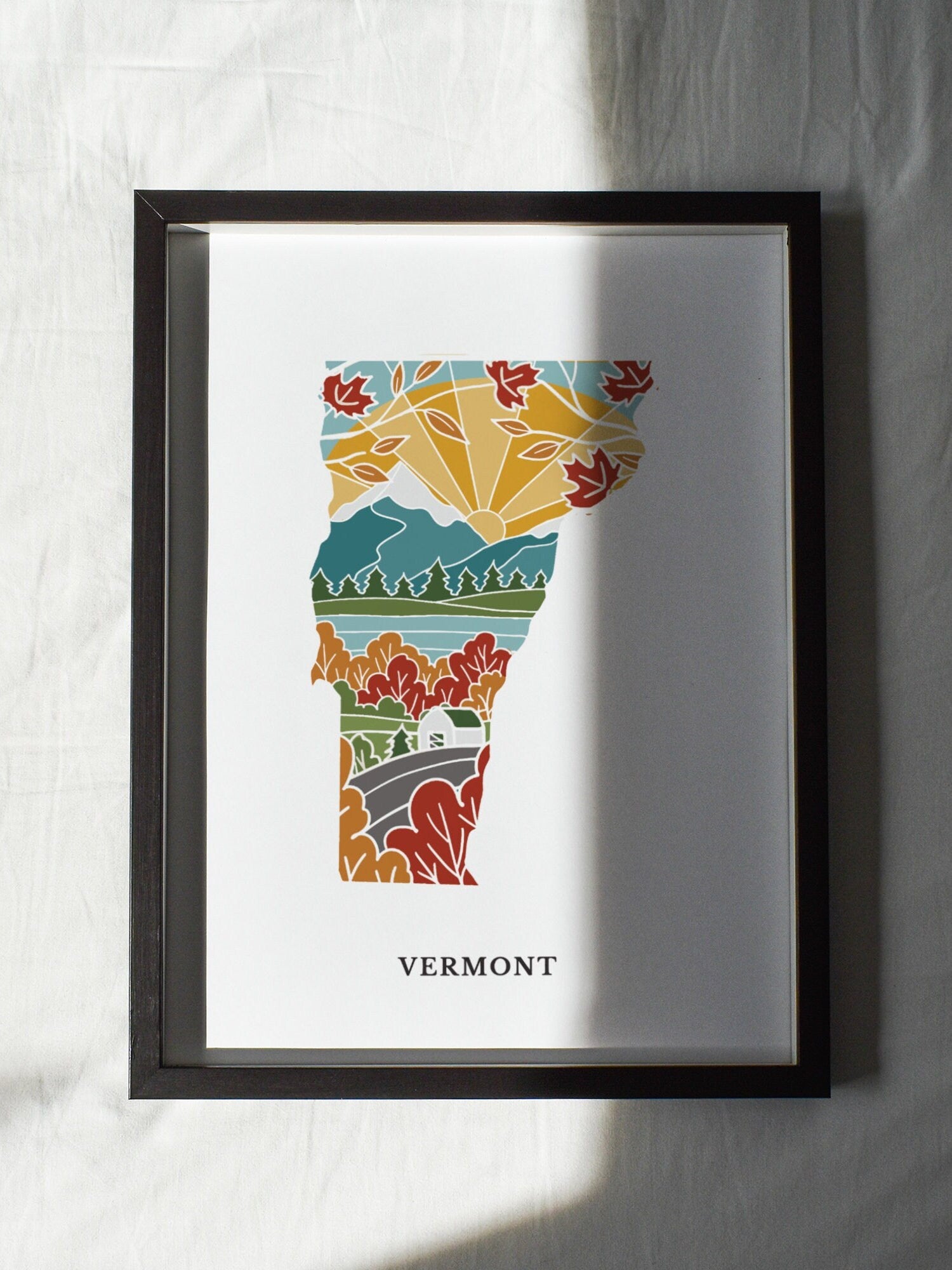 Vermont Physical Art Print | State Wall Art | 5x7, 8x10, 11x14, 16x20 Archival Art Print | Vermont Illustrated Poster
