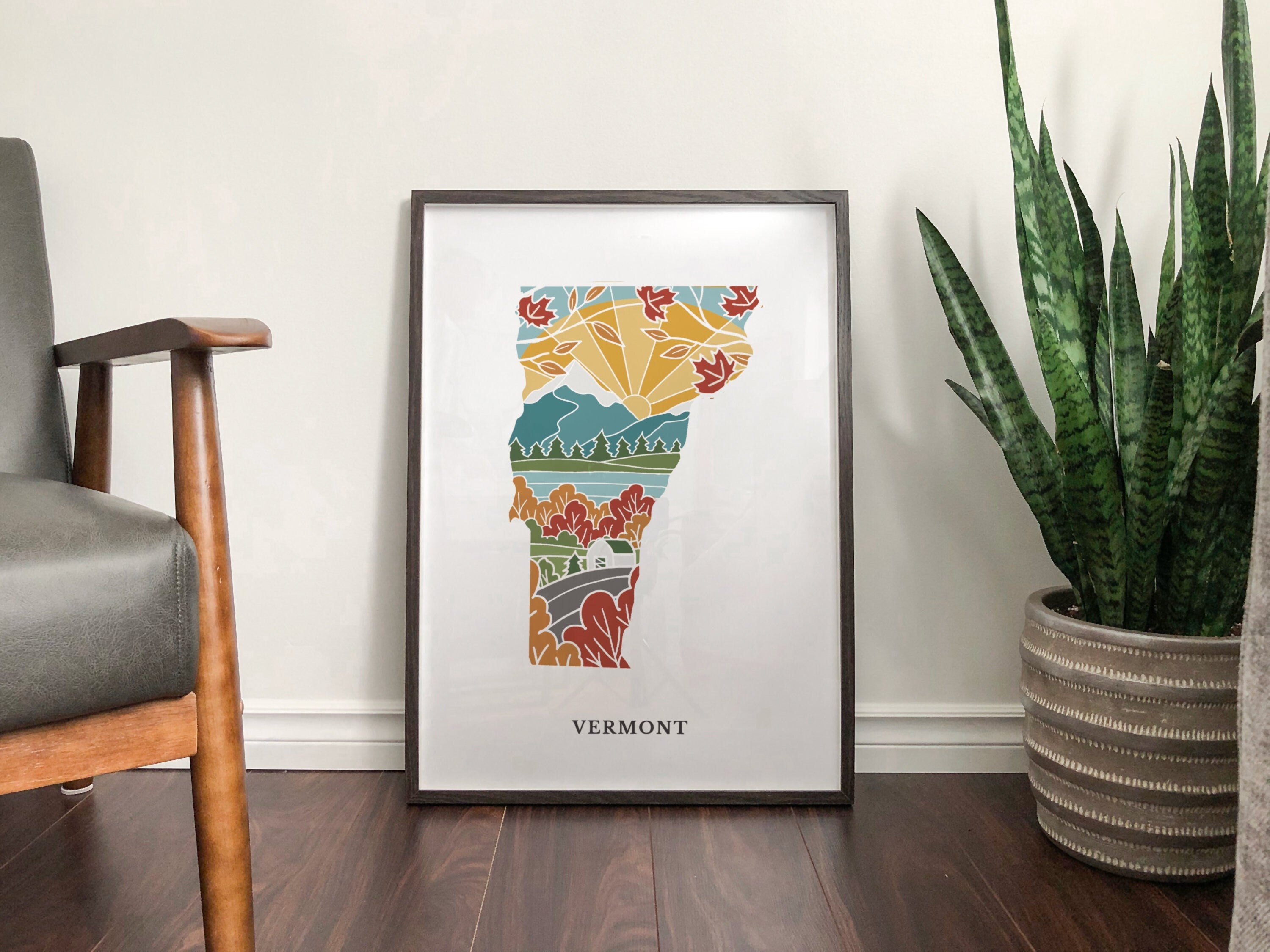 Vermont Physical Art Print | State Wall Art | 5x7, 8x10, 11x14, 16x20 Archival Art Print | Vermont Illustrated Poster