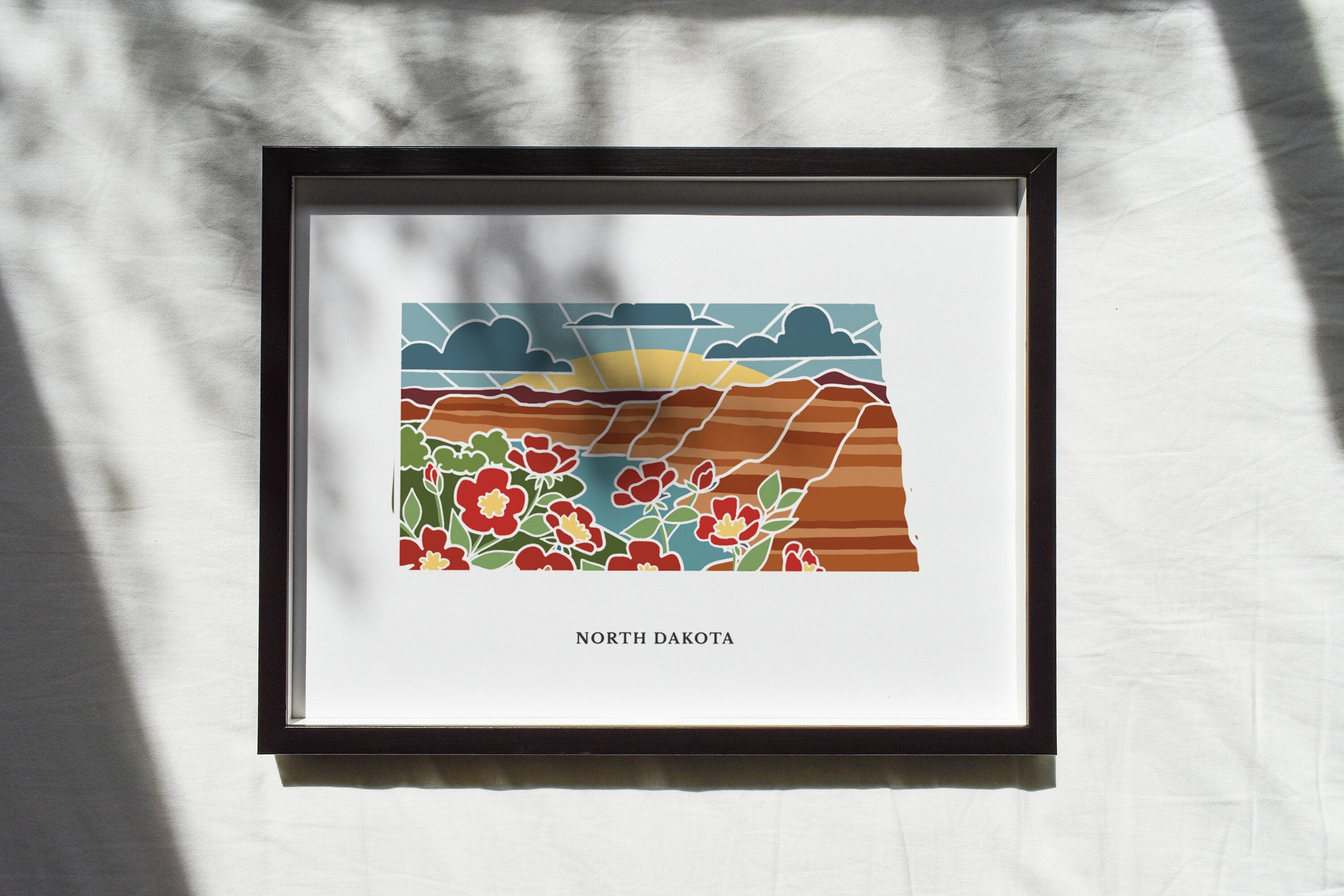North Dakota Physical Art Print | State Wall Art | 5x7, 8x10, 11x14, 16x20 Archival Art Print | North Dakota Illustrated Poster