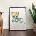 Louisiana Physical Art Print | State Wall Art | 5x7, 8x10, 11x14, 16x20 Archival Art Print | Louisiana Illustrated Poster