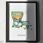 Louisiana Physical Art Print | State Wall Art | 5x7, 8x10, 11x14, 16x20 Archival Art Print | Louisiana Illustrated Poster