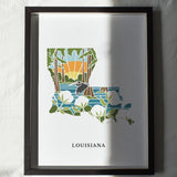 Louisiana Physical Art Print | State Wall Art | 5x7, 8x10, 11x14, 16x20 Archival Art Print | Louisiana Illustrated Poster