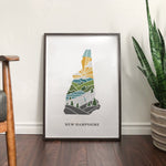 New Hampshire Physical Art Print | State Wall Art | 5x7, 8x10, 11x14, 16x20 Archival Art Print | New Hampshire Illustrated Poster