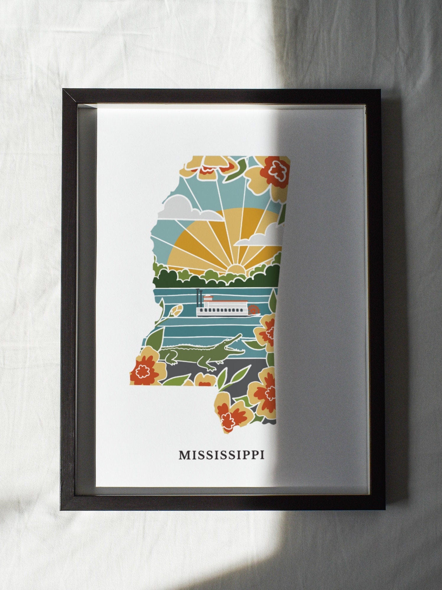 Mississippi Physical Art Print | State Wall Art | 5x7, 8x10, 11x14, 16x20 Archival Art Print | Mississippi Illustrated Poster