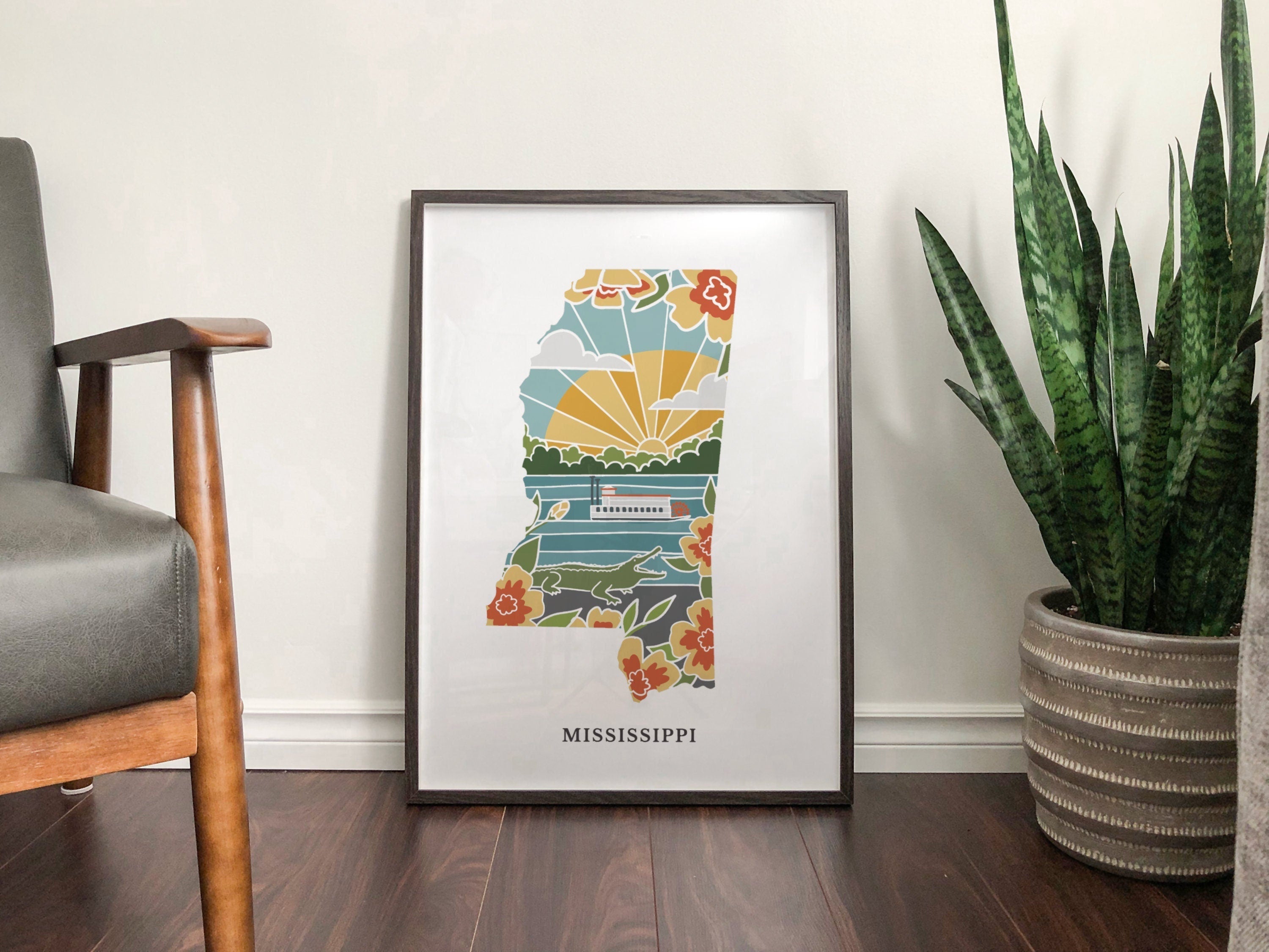 Mississippi Physical Art Print | State Wall Art | 5x7, 8x10, 11x14, 16x20 Archival Art Print | Mississippi Illustrated Poster