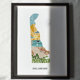 Delaware Physical Art Print | State Wall Art | 5x7, 8x10, 11x14, 16x20 Archival Art Print | Delaware Illustrated Poster