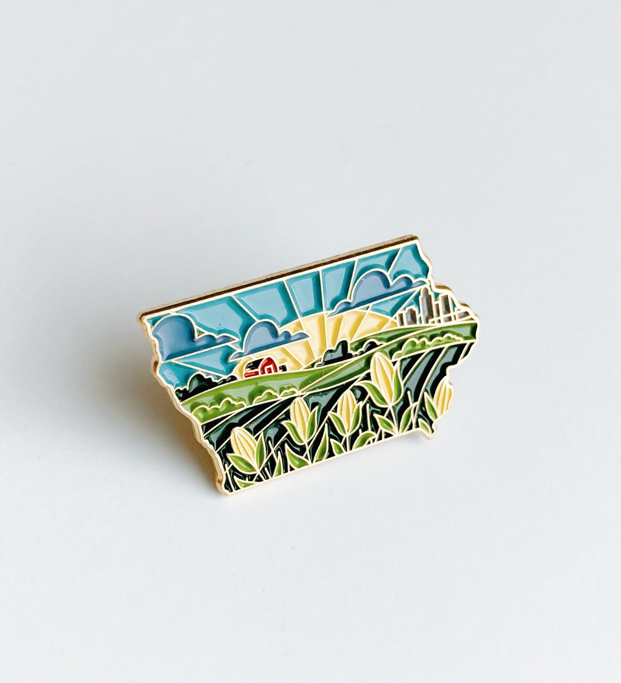 Iowa Enamel Pin | Gold Soft Enamel Pin | Illustrated United State Pin | Butterfly Clasp | 1.25"