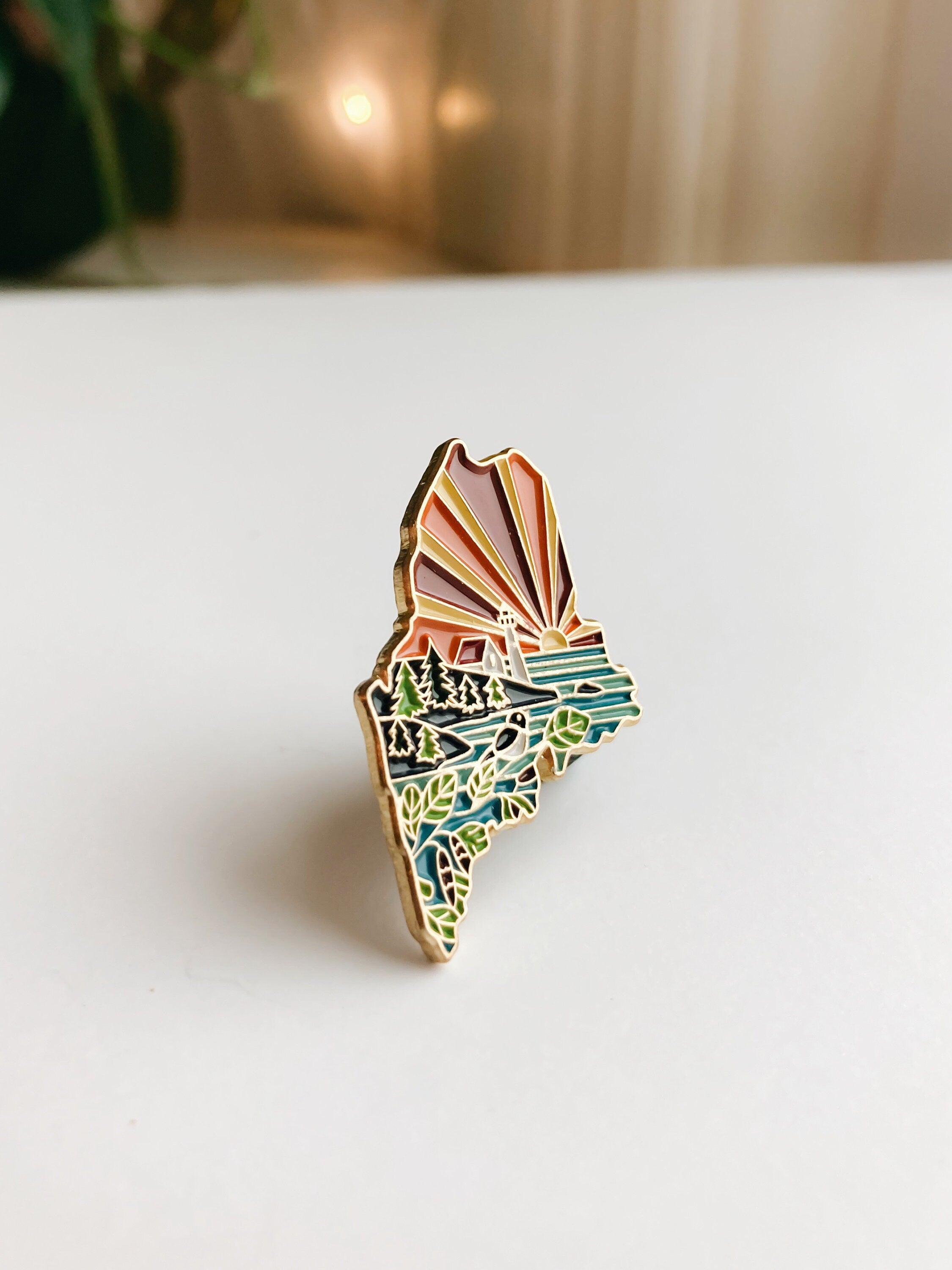 Maine Enamel Pin | Gold Soft Enamel Pin | Illustrated United States Pin | Butterfly Clasp | 1.25"