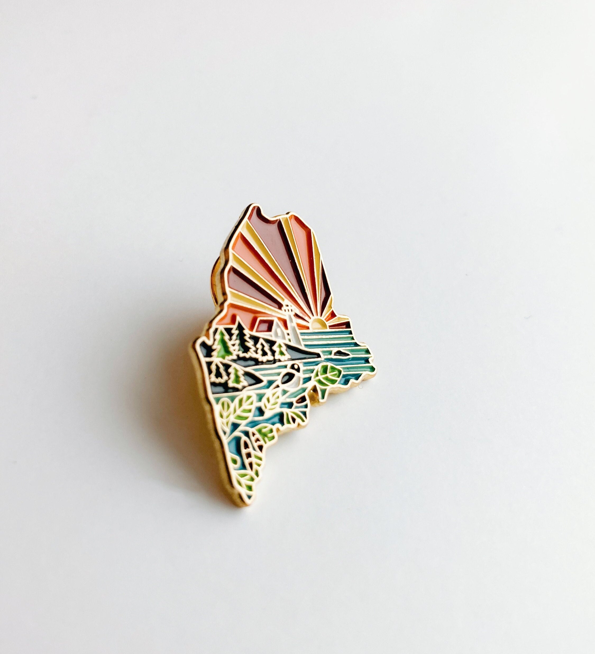 Maine Enamel Pin | Gold Soft Enamel Pin | Illustrated United States Pin | Butterfly Clasp | 1.25"