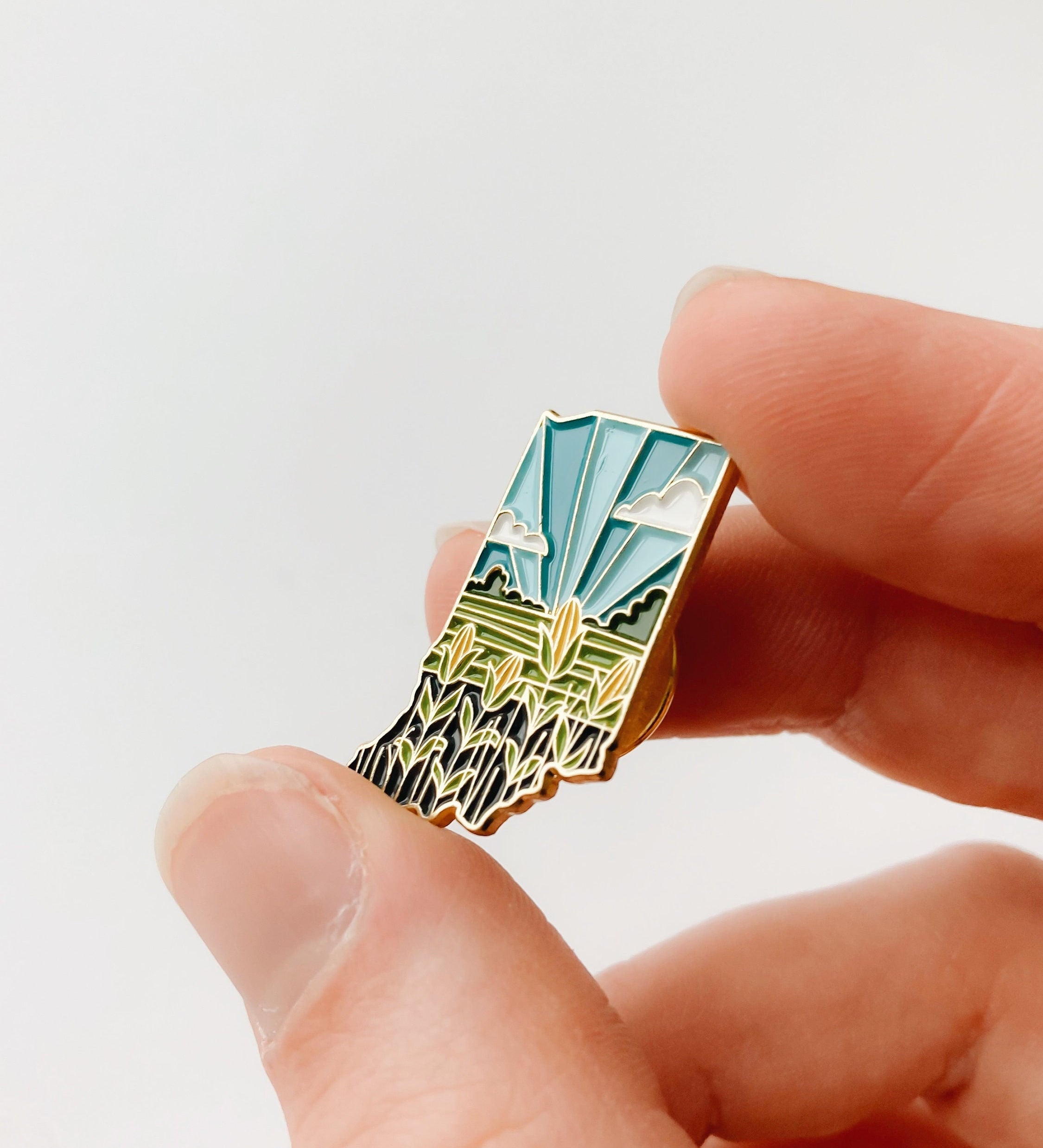 Indiana Enamel Pin | Gold Soft Enamel Pin | Illustrated United States Pin | Butterfly Clasp | 1.25"
