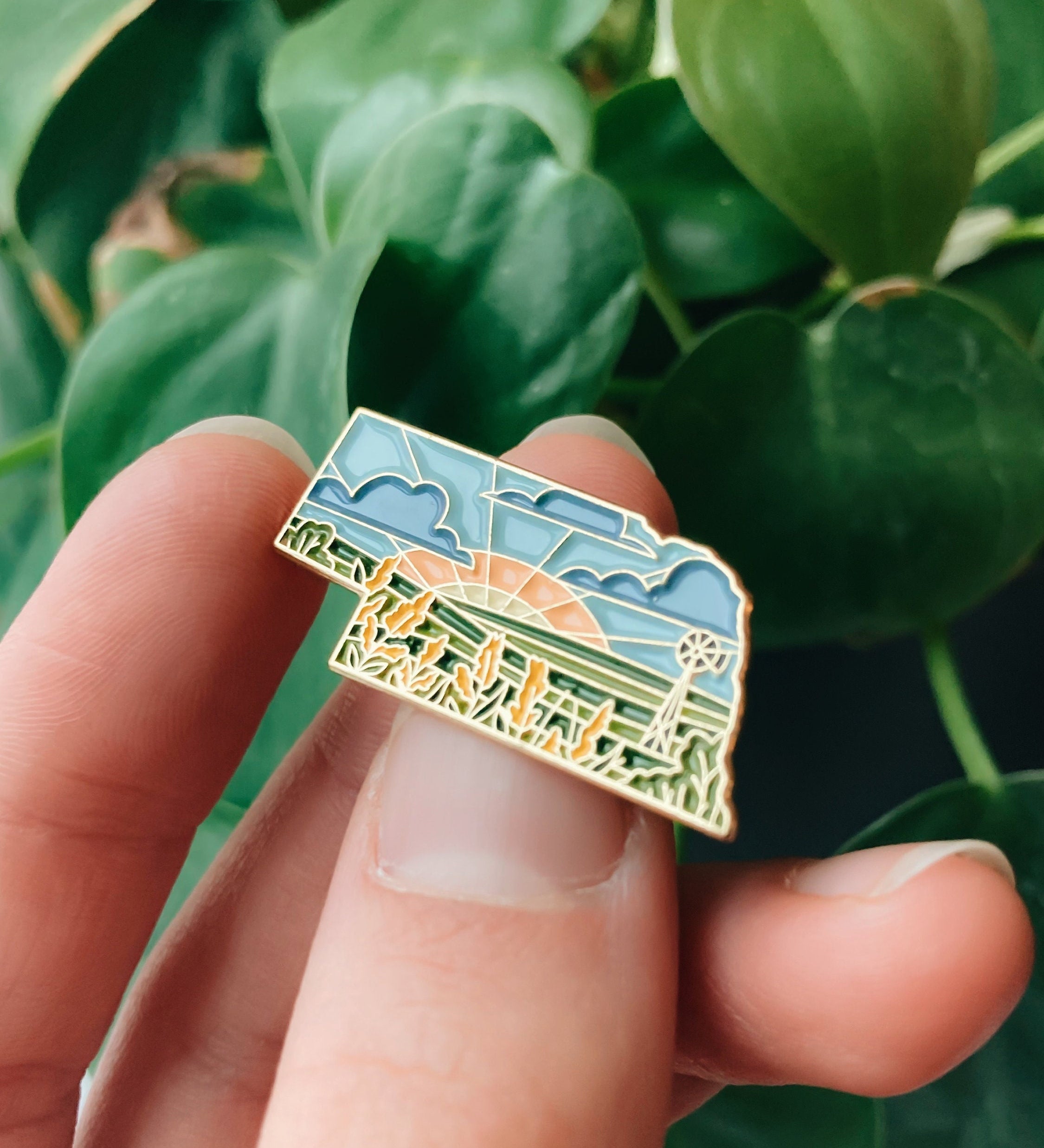 Nebraska Enamel Pin | Gold Soft Enamel Pin | Illustrated United States Pin | Butterfly Clasp | 1.25"