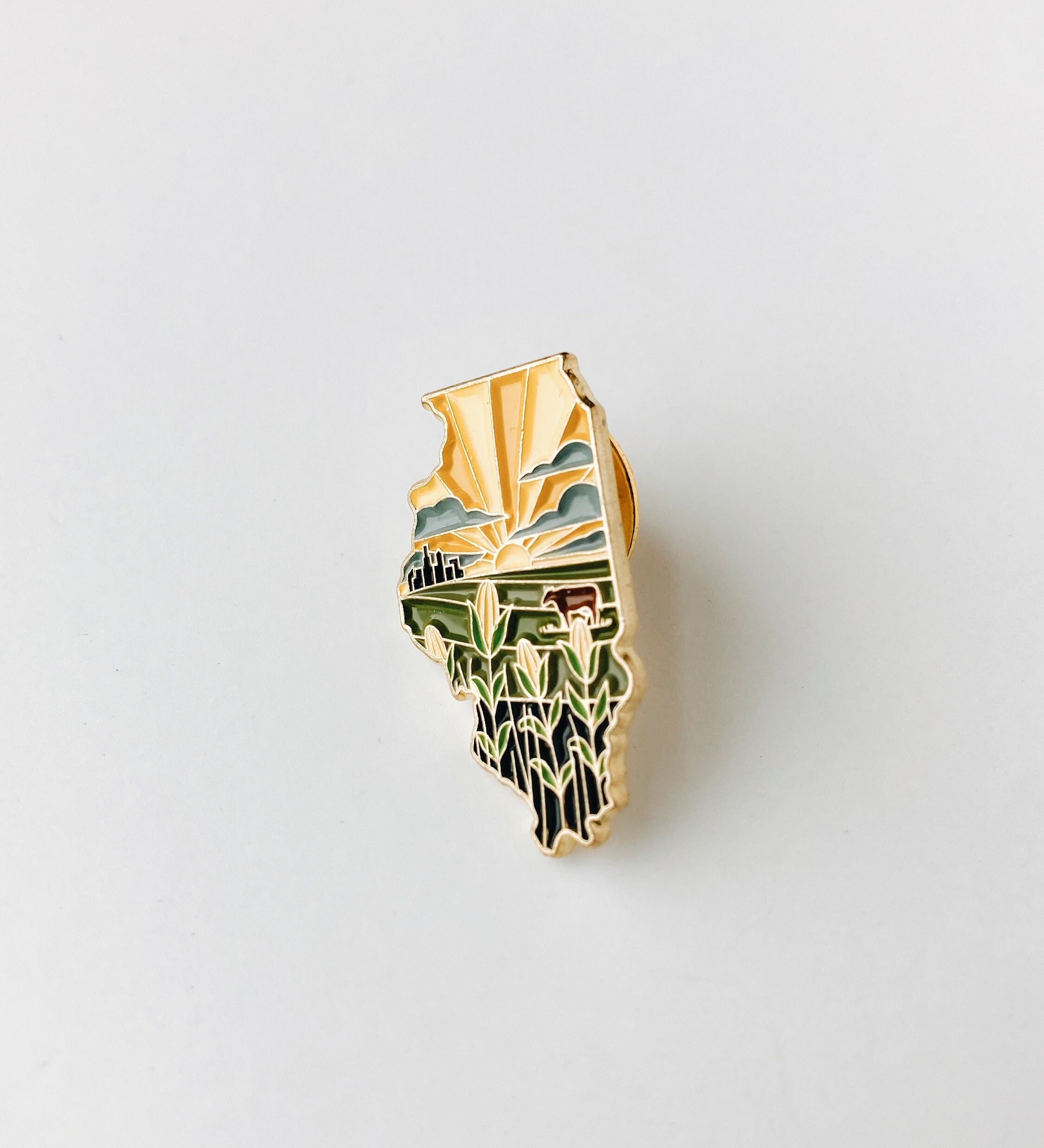 Illinois Enamel Pin | Gold Soft Enamel Pin | Illustrated United States Pin | Butterfly Clasp | 1.25"