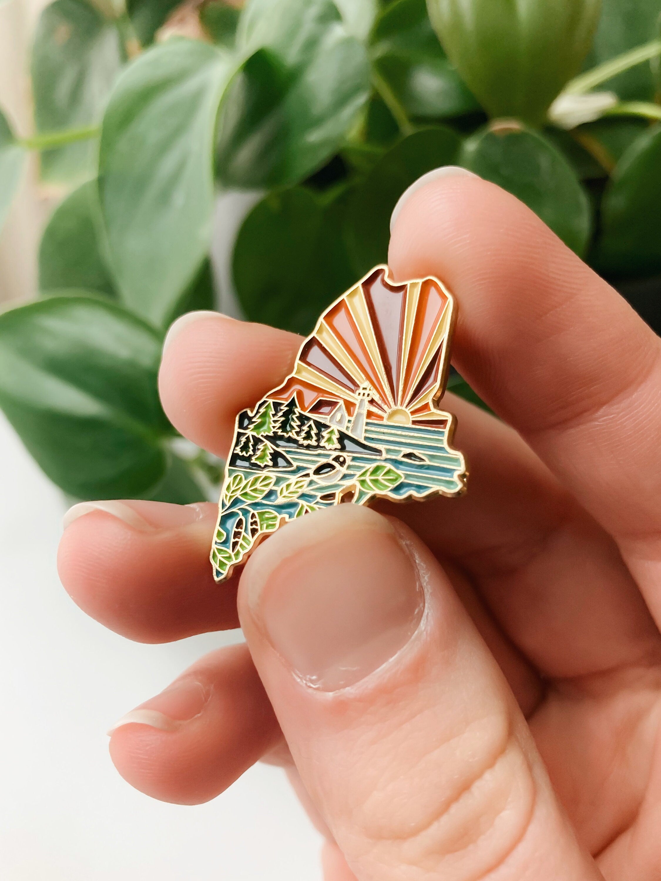 Maine Enamel Pin | Gold Soft Enamel Pin | Illustrated United States Pin | Butterfly Clasp | 1.25"