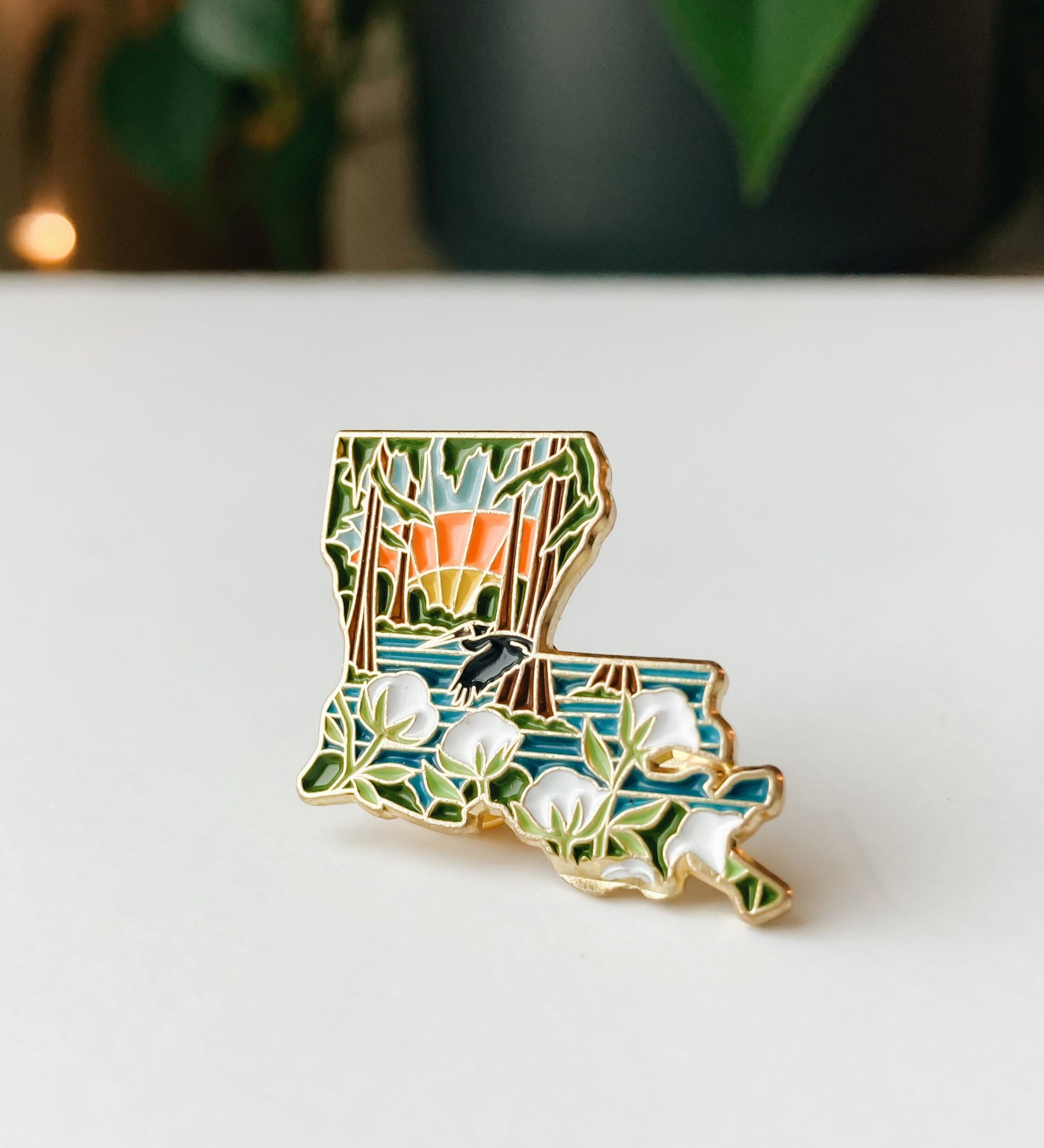 Louisiana Enamel Pin | Gold Soft Enamel Pin | Illustrated United States Pin | Butterfly Clasp | 1.25"