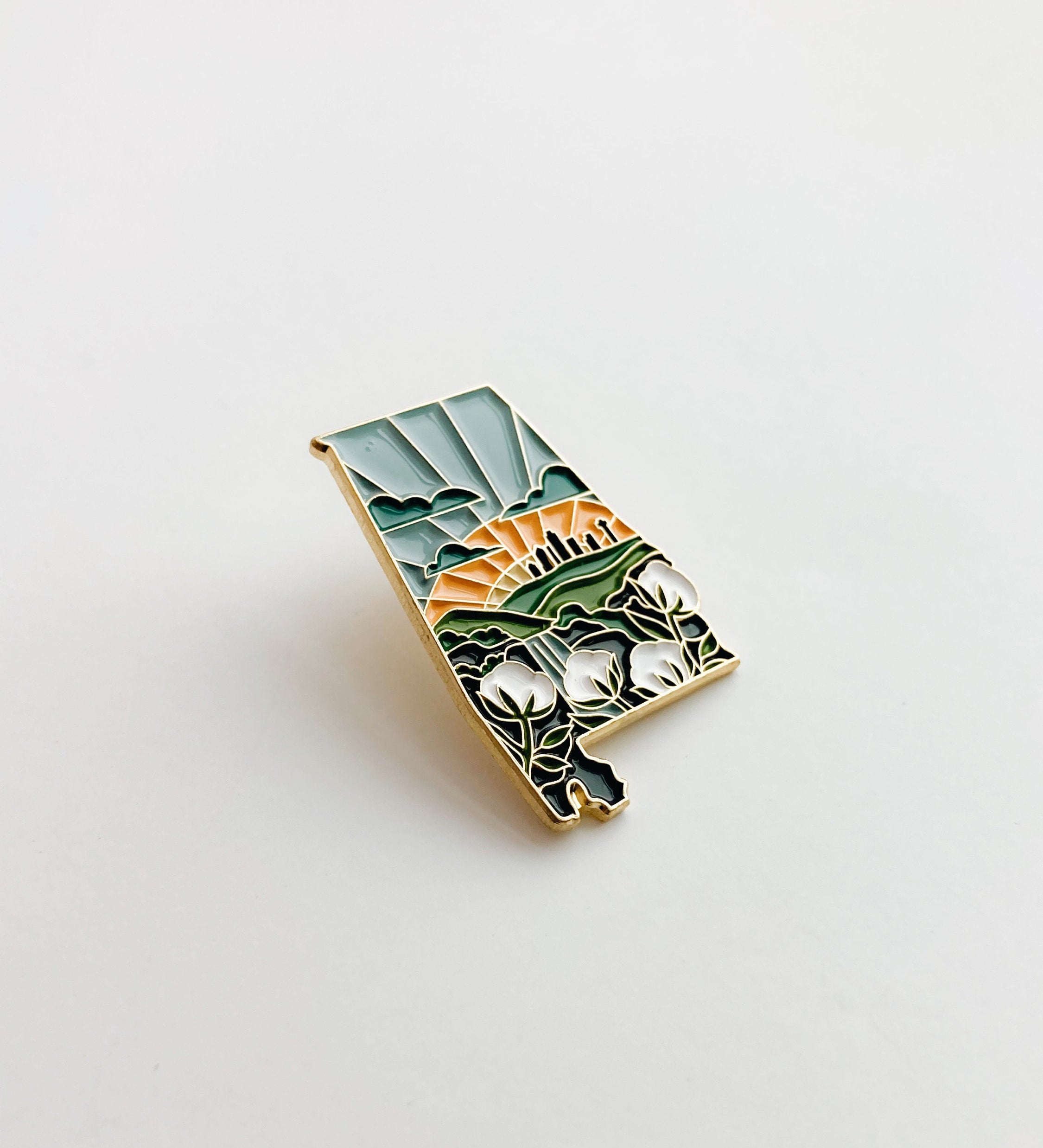 Alabama Enamel Pin | Gold Soft Enamel Pin | Illustrated United States Pin | Butterfly Clasp | 1.25"