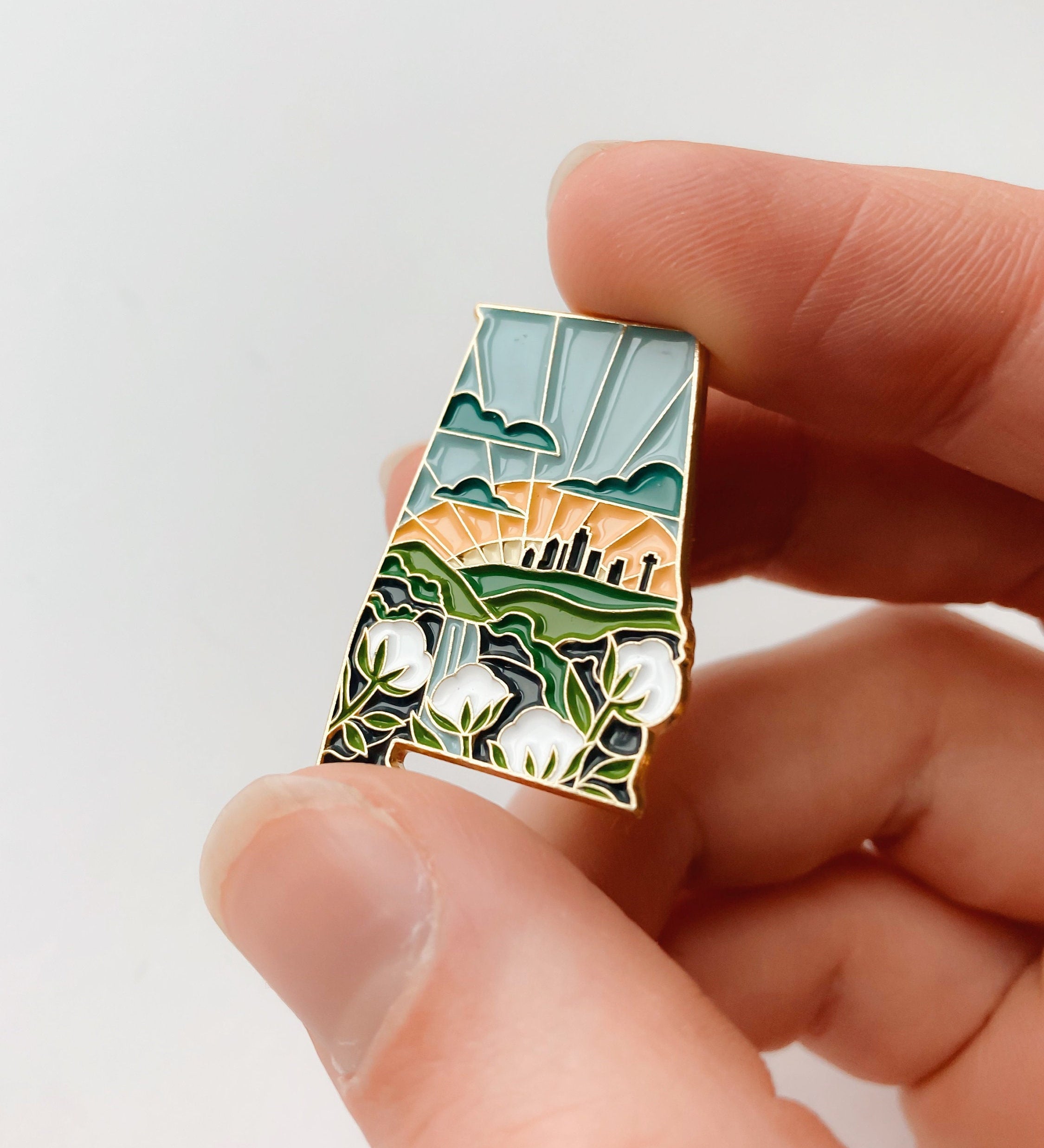 Alabama Enamel Pin | Gold Soft Enamel Pin | Illustrated United States Pin | Butterfly Clasp | 1.25"