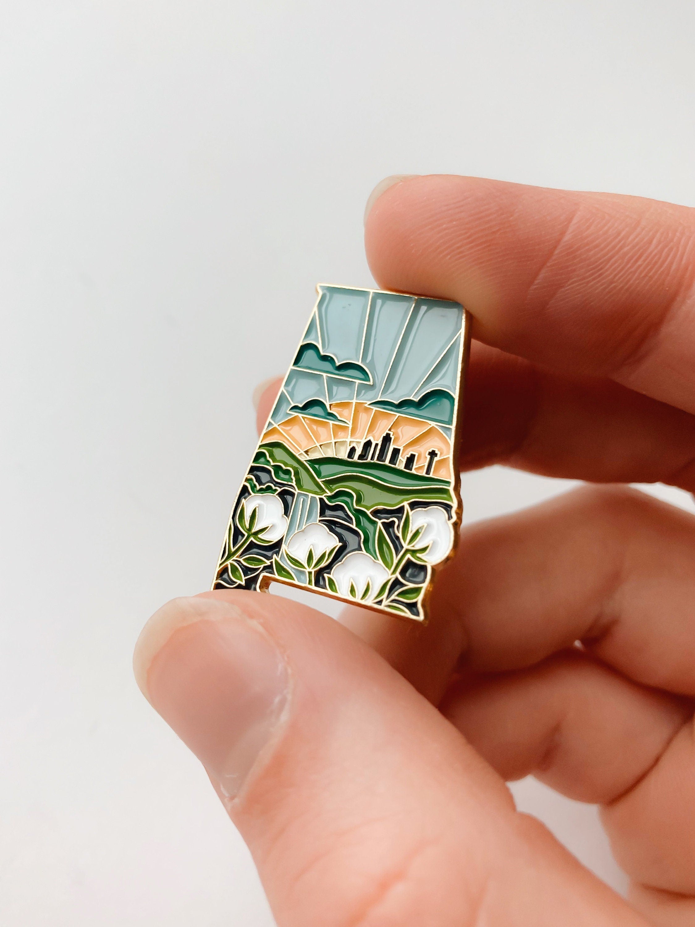Alabama Enamel Pin | Gold Soft Enamel Pin | Illustrated United States Pin | Butterfly Clasp | 1.25"
