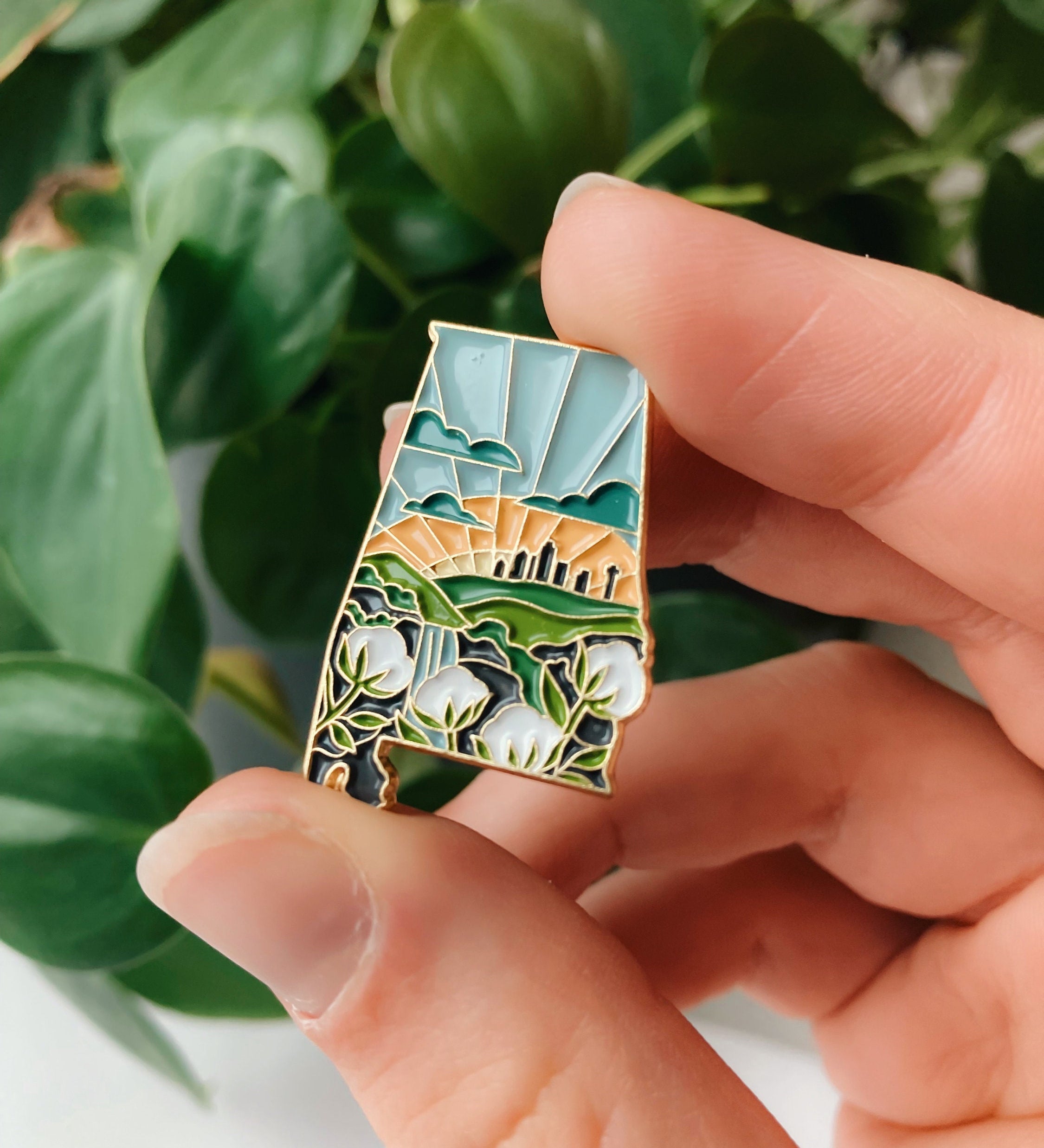 Alabama Enamel Pin | Gold Soft Enamel Pin | Illustrated United States Pin | Butterfly Clasp | 1.25"