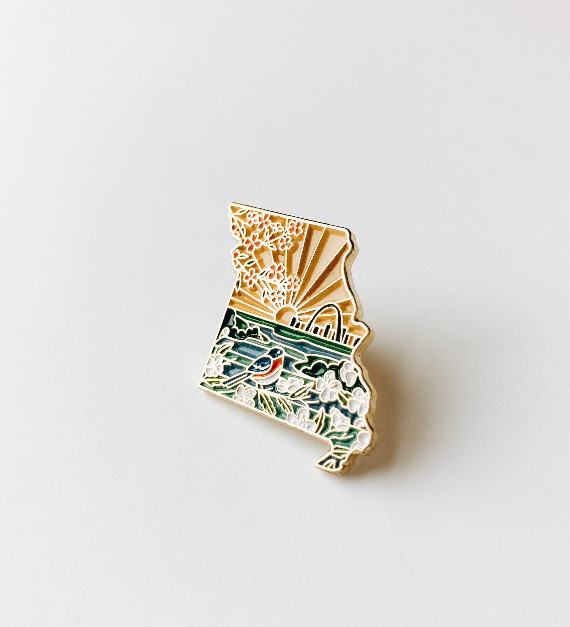 Missouri Enamel Pin | Gold Soft Enamel Pin | Illustrated United States Pin | Butterfly Clasp | 1.25"