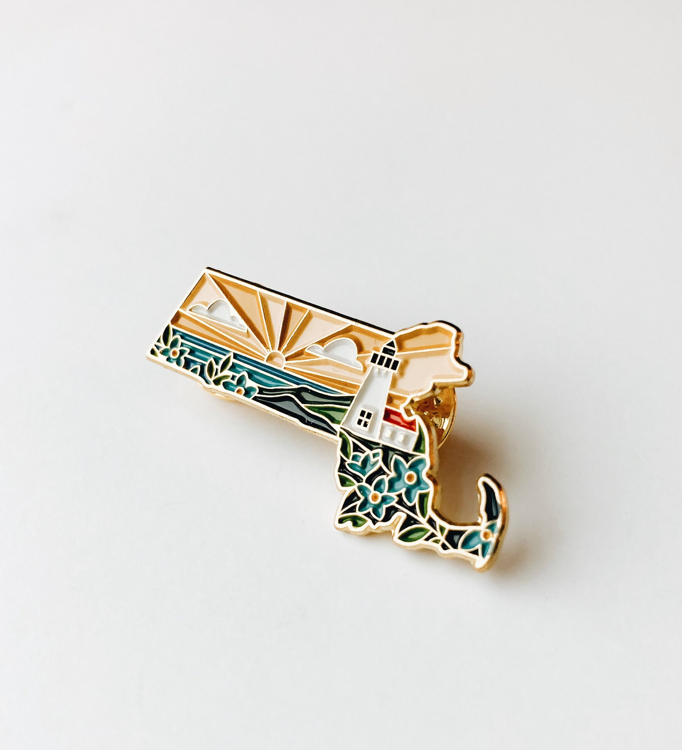 Massachusetts Enamel Pin | Gold Soft Enamel Pin | Illustrated United States Pin | Butterfly Clasp | 1.25"