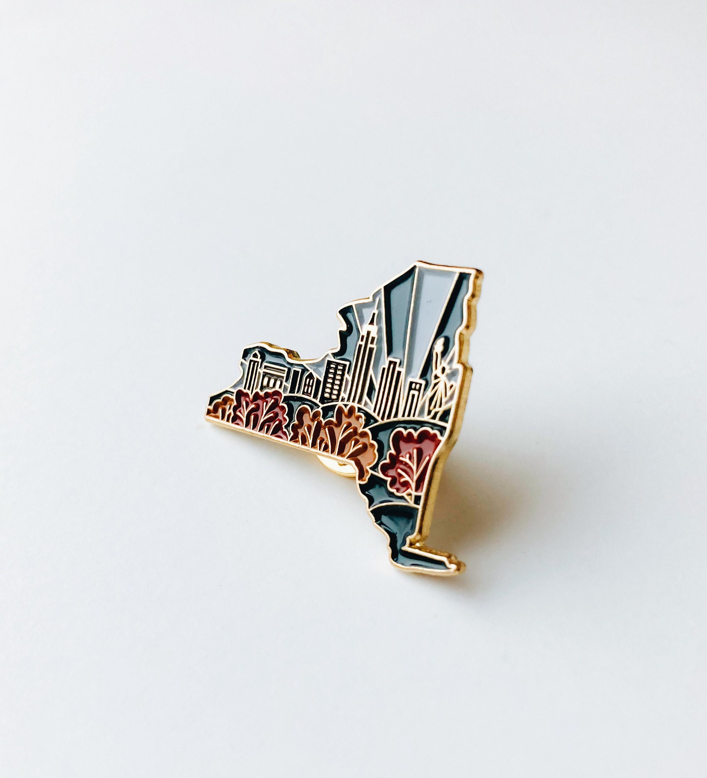 New York Enamel Pin | Gold Soft Enamel Pin | Illustrated United States Pin | Butterfly Clasp | 1.25"