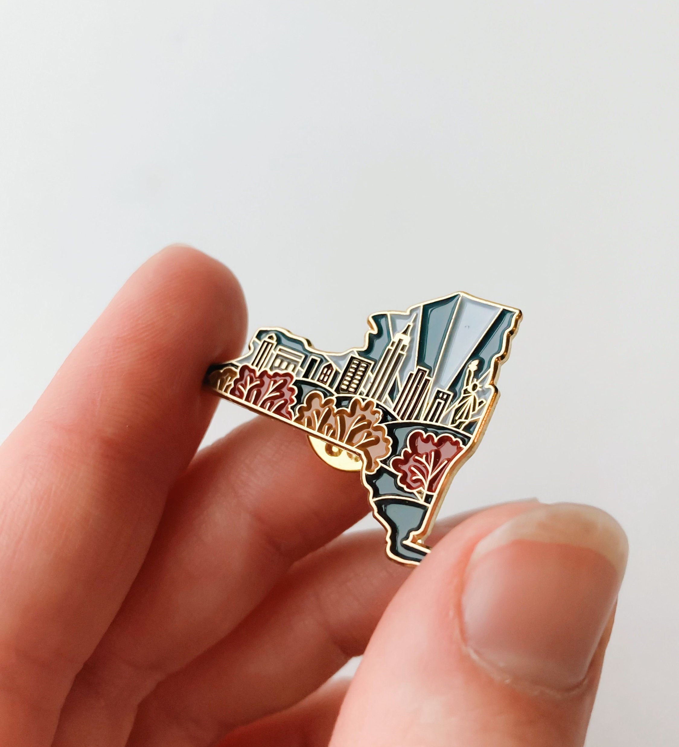 New York Enamel Pin | Gold Soft Enamel Pin | Illustrated United States Pin | Butterfly Clasp | 1.25"